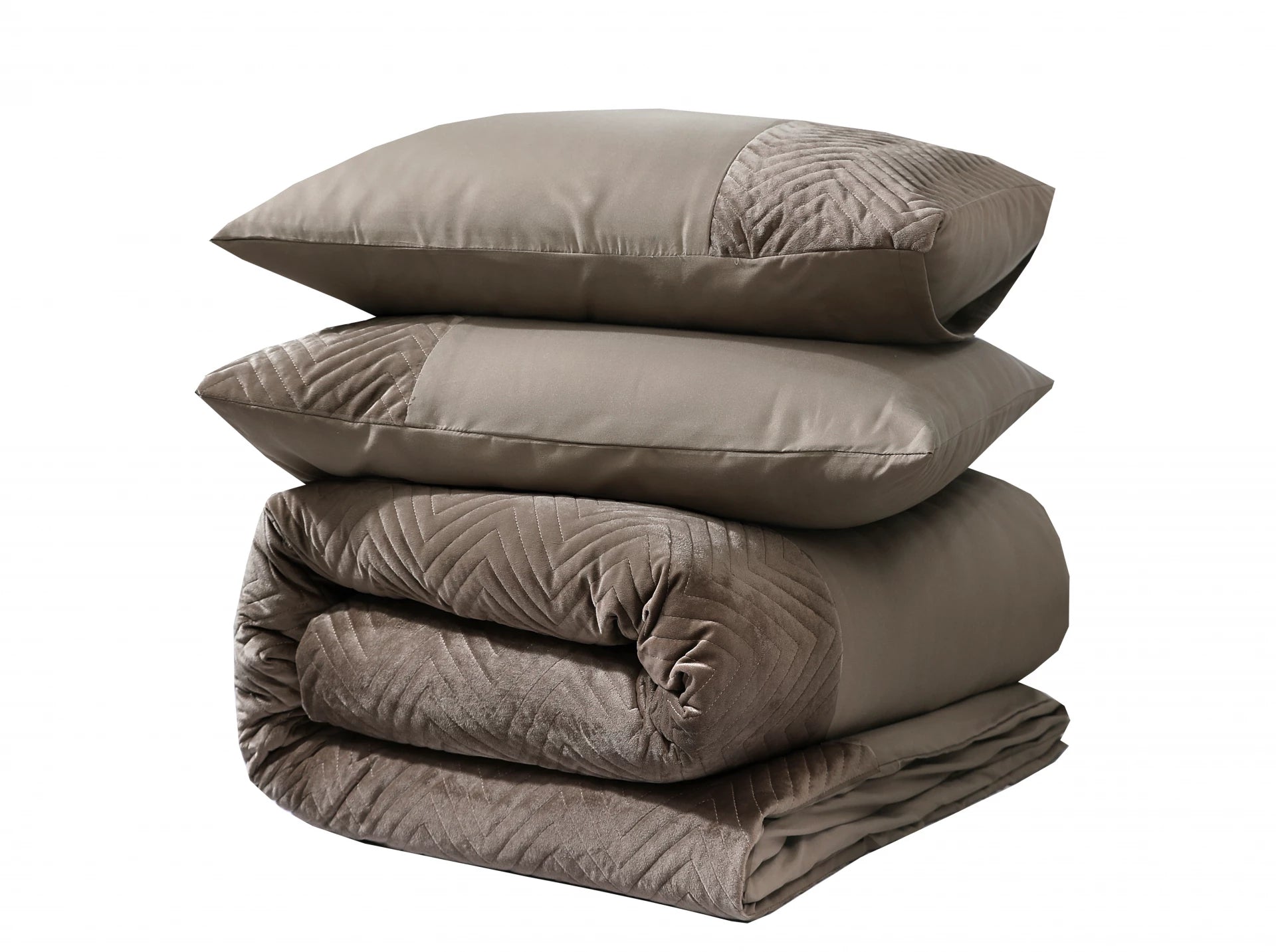 Velvet Crossline Taupe Duvet Cover - Luxurious velvet band - Velvet soft - Square stitched