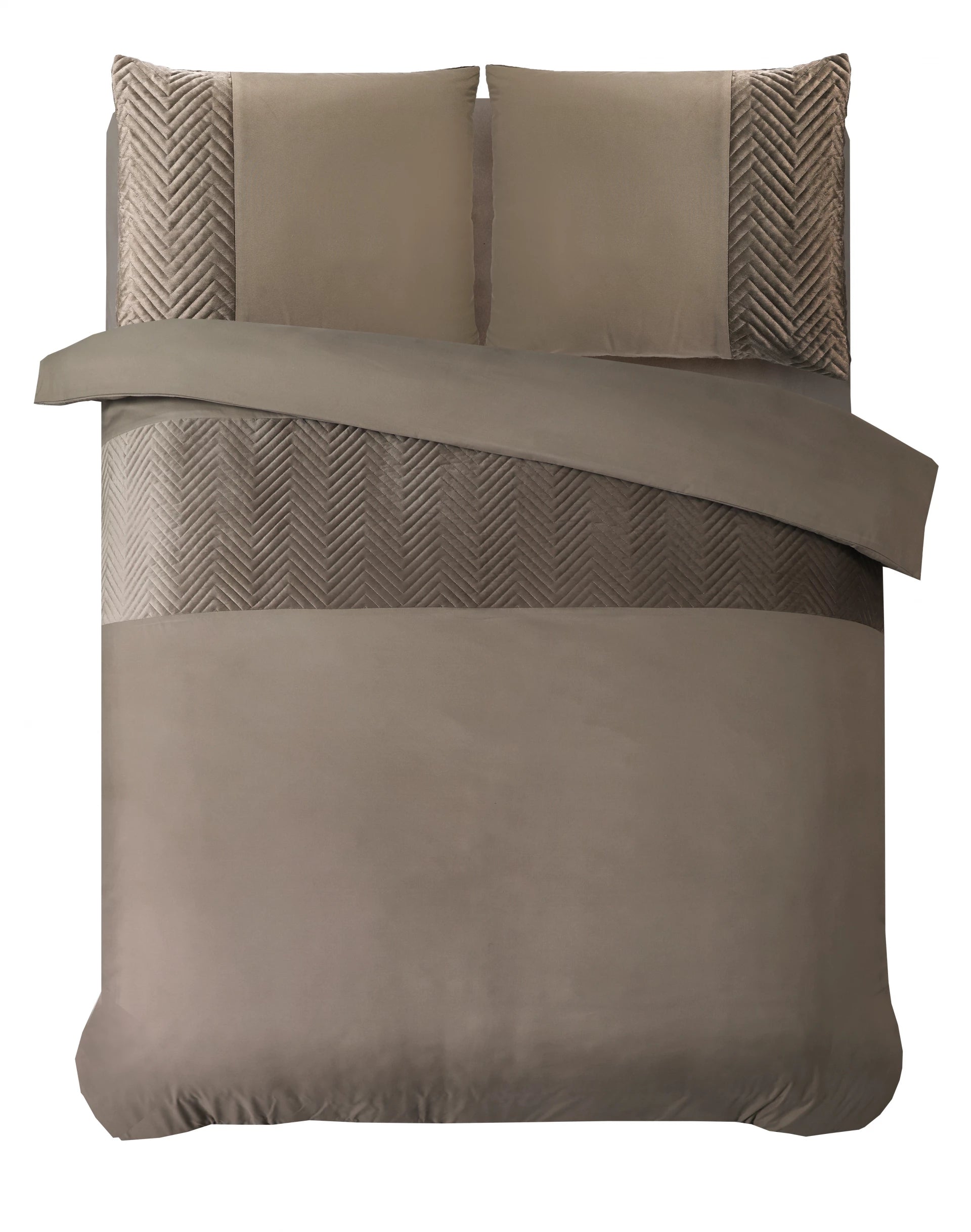 Velvet Crossline Taupe Duvet Cover - Luxurious velvet band - Velvet soft - Square stitched