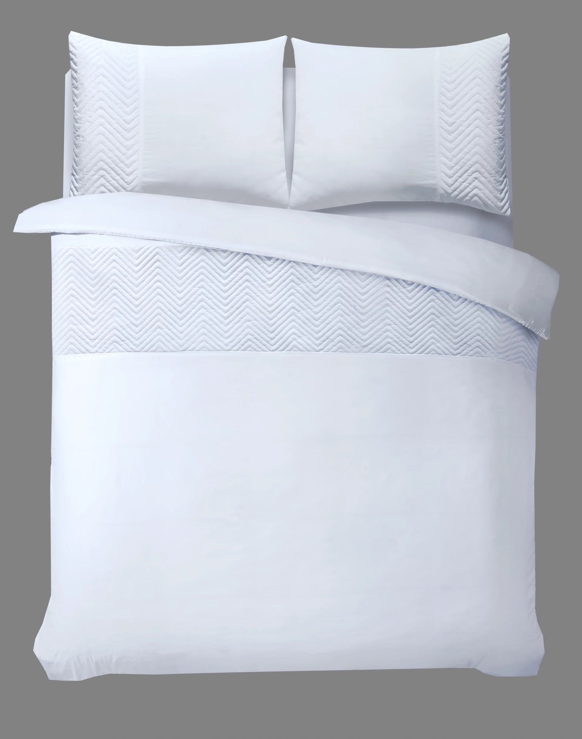 Velvet Crossline White Duvet Cover - Luxurious velvet band - Velvet soft - Square stitched