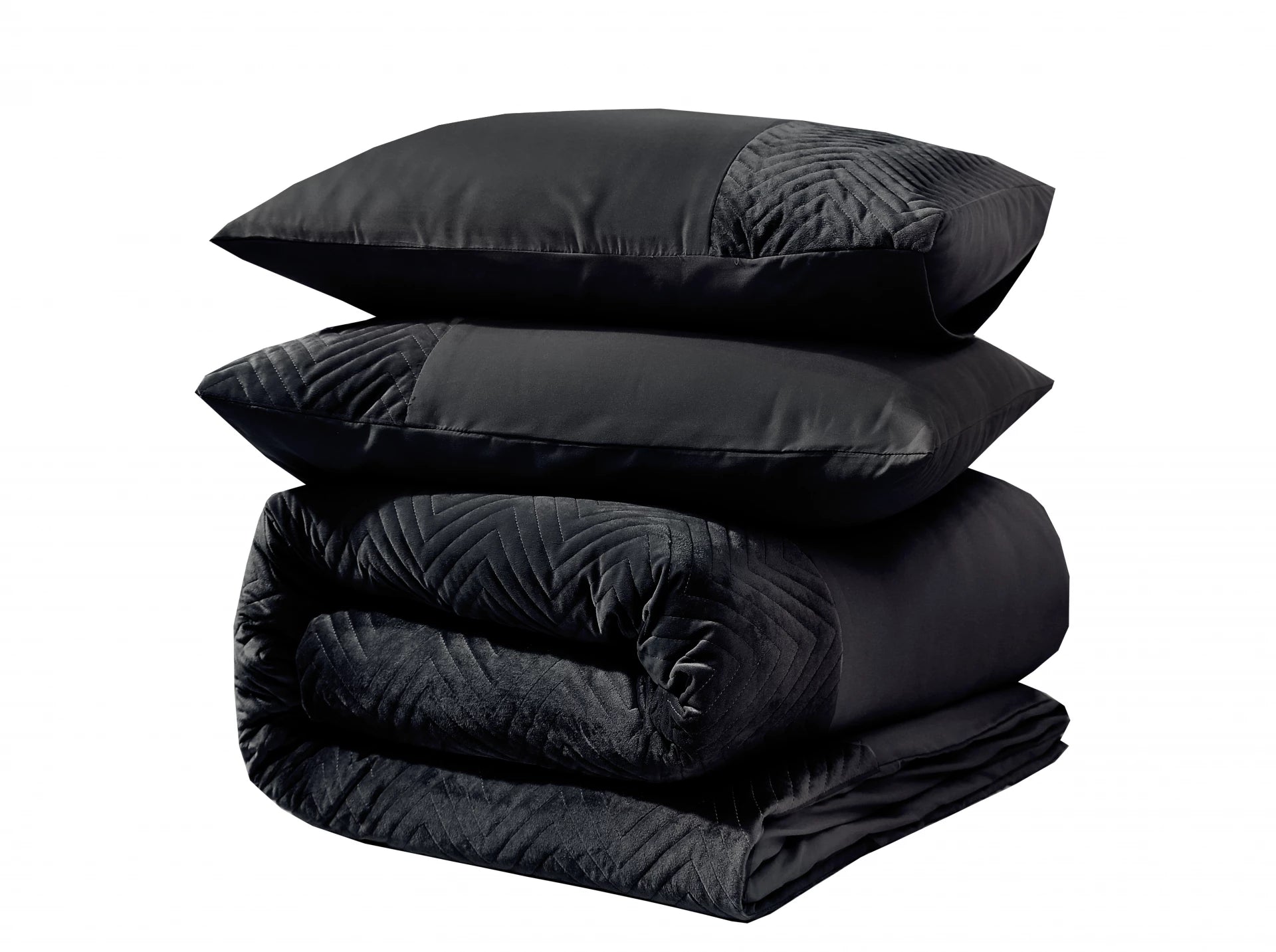 Velvet Crossline Black Duvet Cover - Luxurious velvet band - Velvet soft - Square stitched