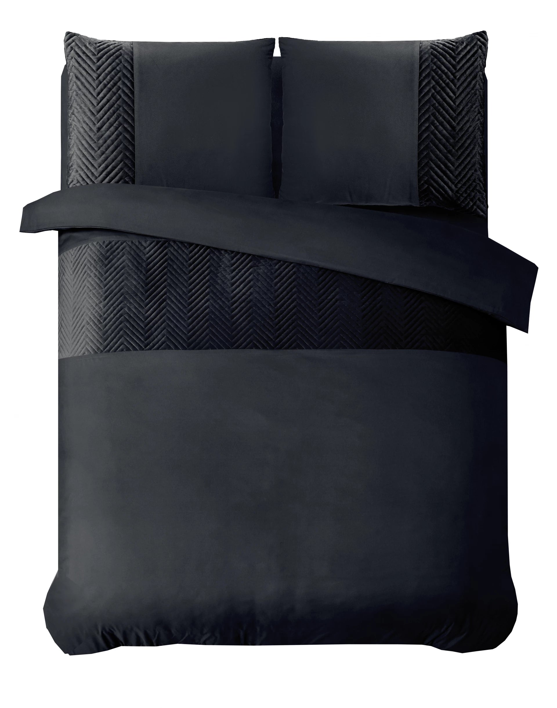 Velvet Crossline Black Duvet Cover - Luxurious velvet band - Velvet soft - Square stitched