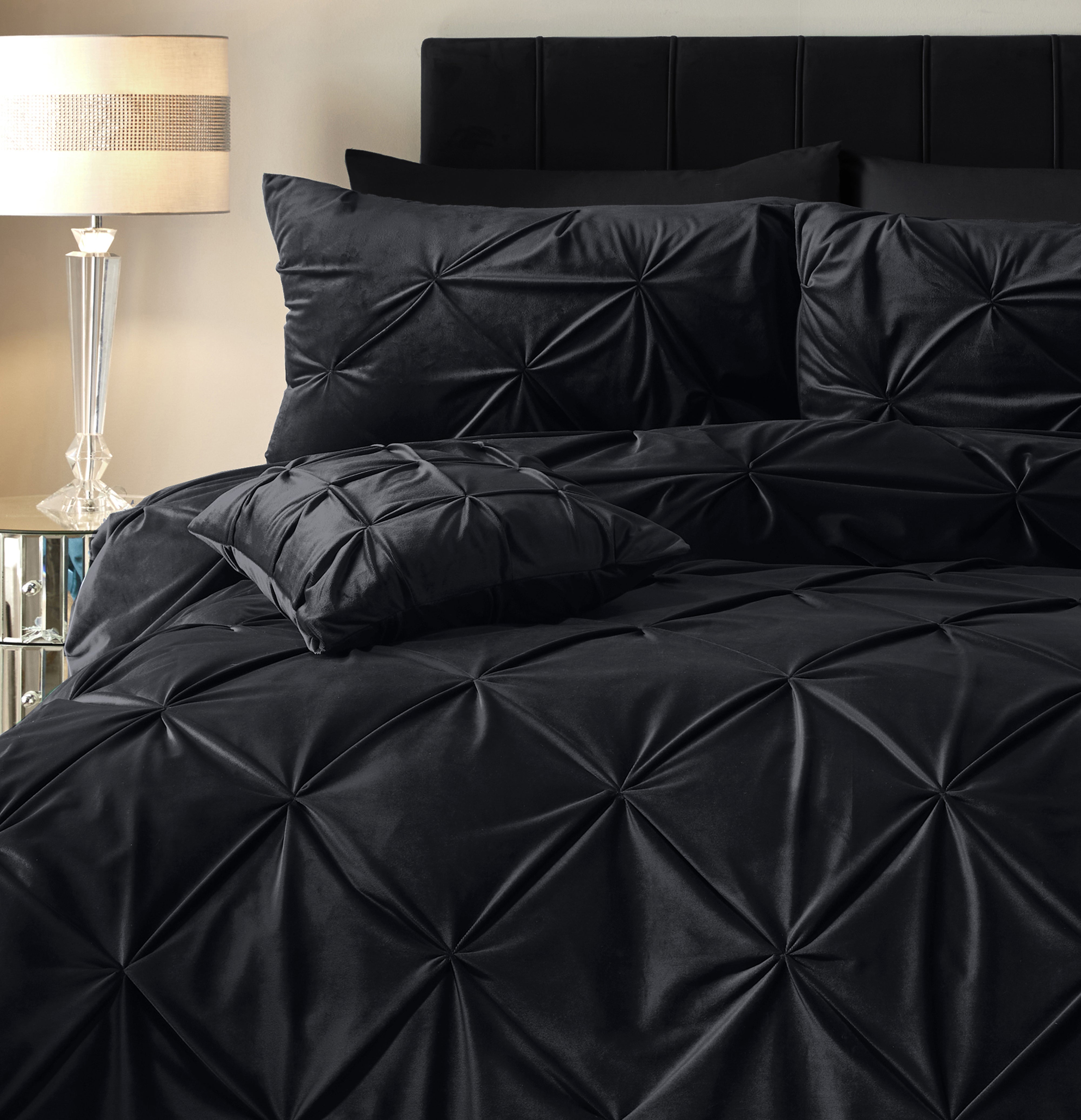 Velvet Pintuck Dekbedovertrek Zwart