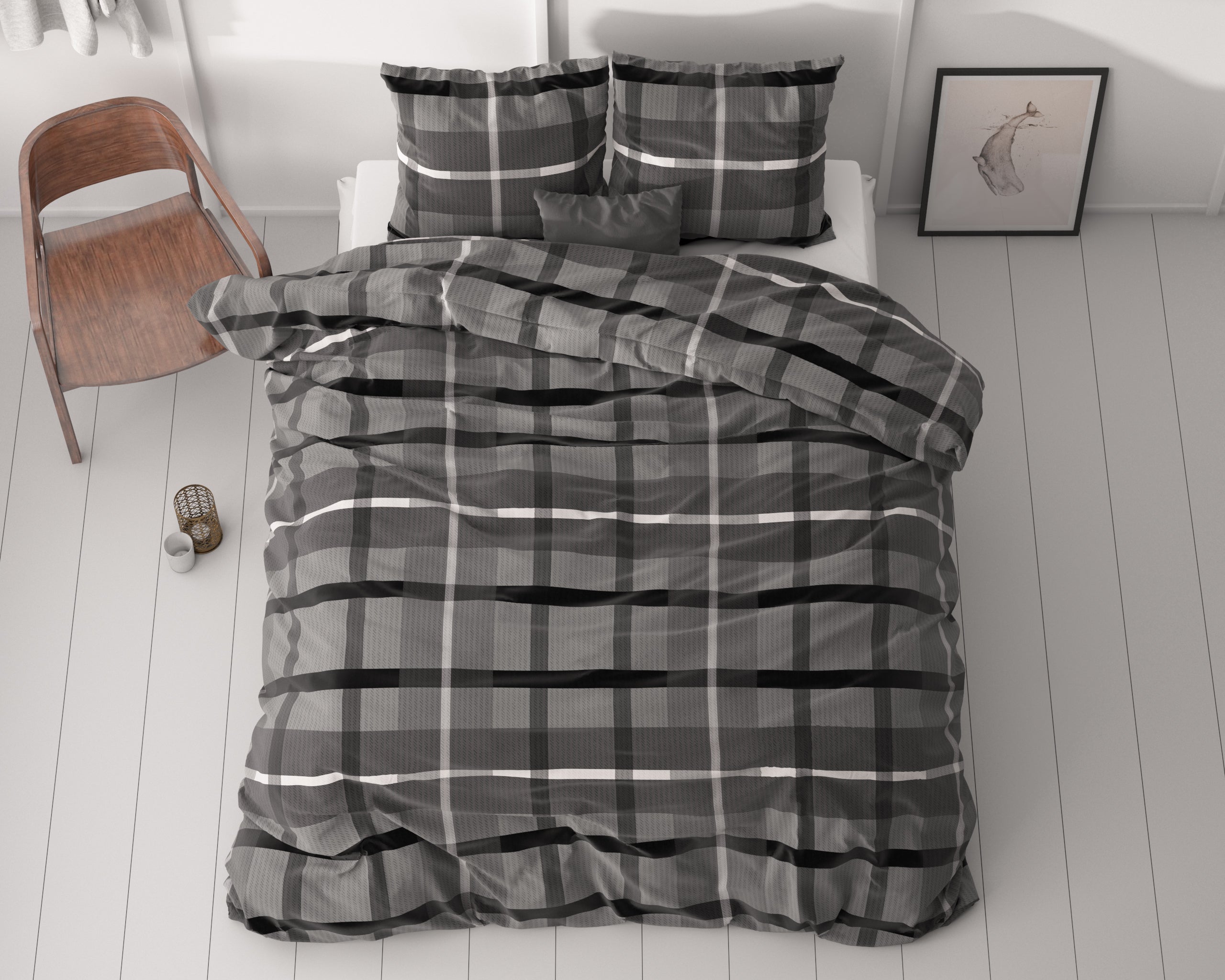 Vintage Check Antraciet Dekbedovertrek