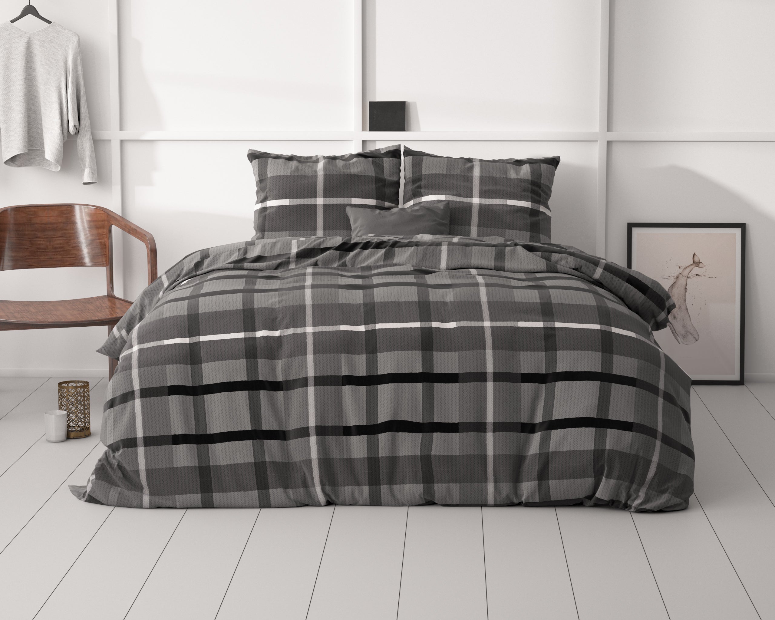 Vintage Check Antraciet Dekbedovertrek