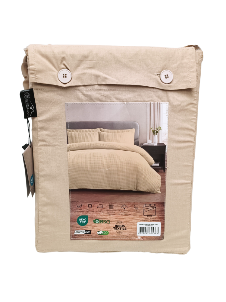 Wafel Dekbedovertrek Zand – Luxe 100% Katoen Dekbedovertrek