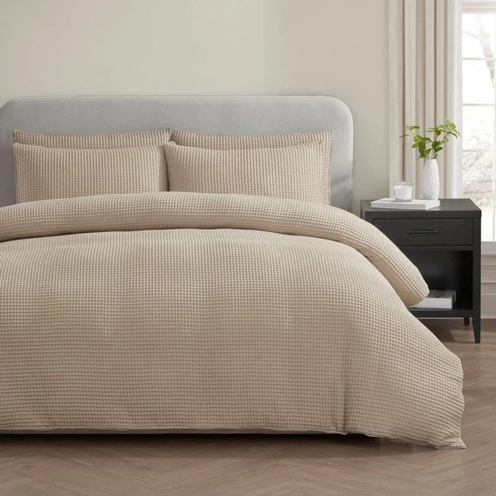 Wafel Dekbedovertrek Zand – Luxe 100% Katoen Dekbedovertrek