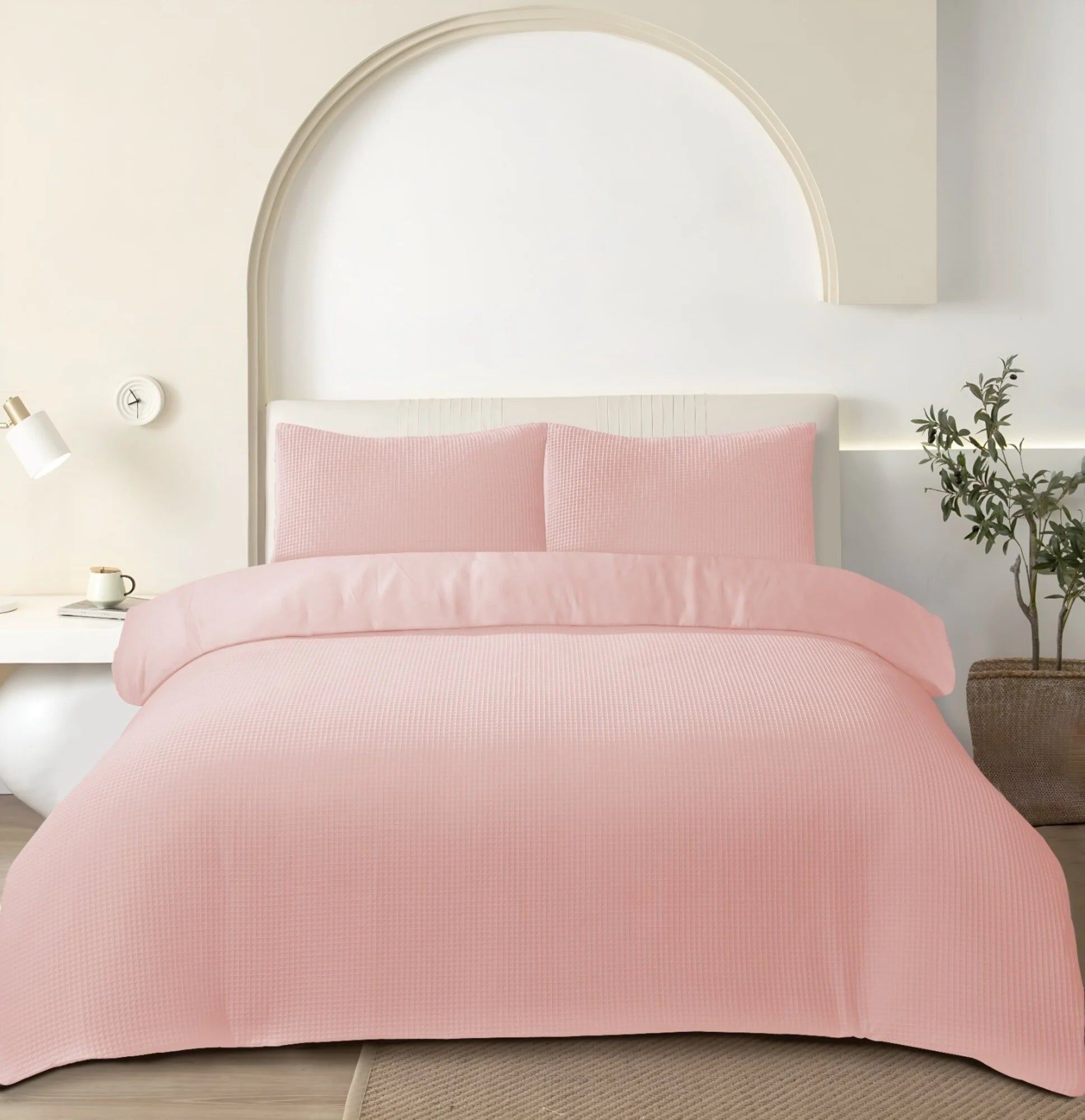 Pink Waffle Duvet Cover 100% Cotton - Luxurious and Comfortable