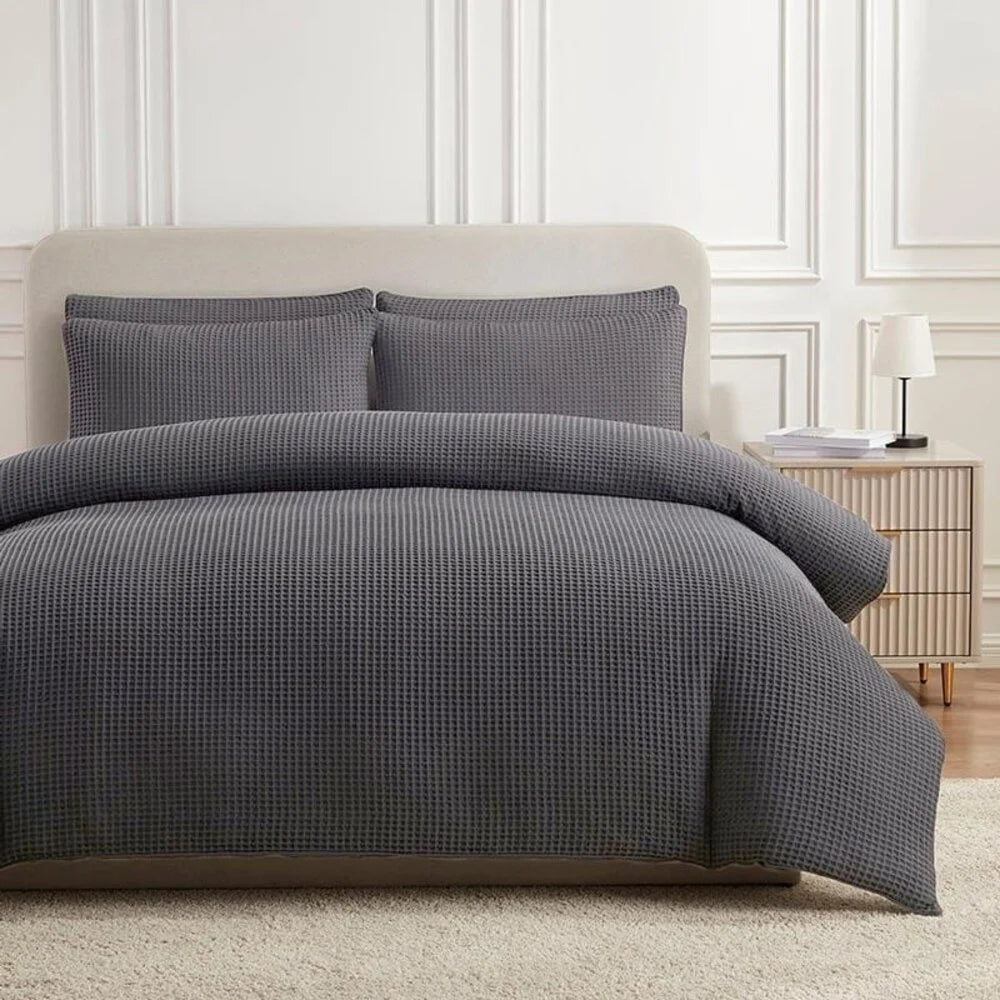 Wafelstof Dekbedovertrek Antraciet – Luxe 100% Katoen