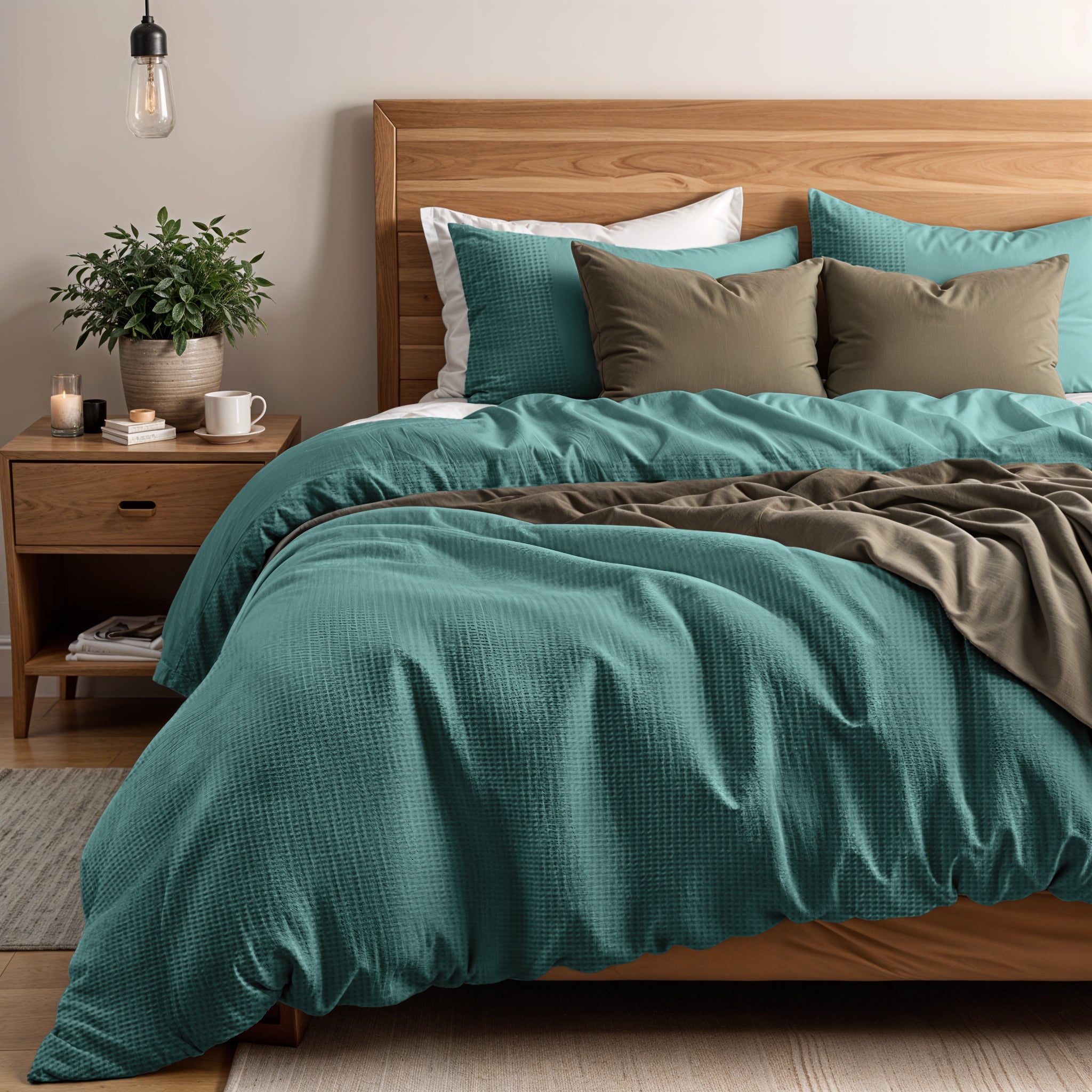 Waffle Katoen Dekbedovertrek Groen