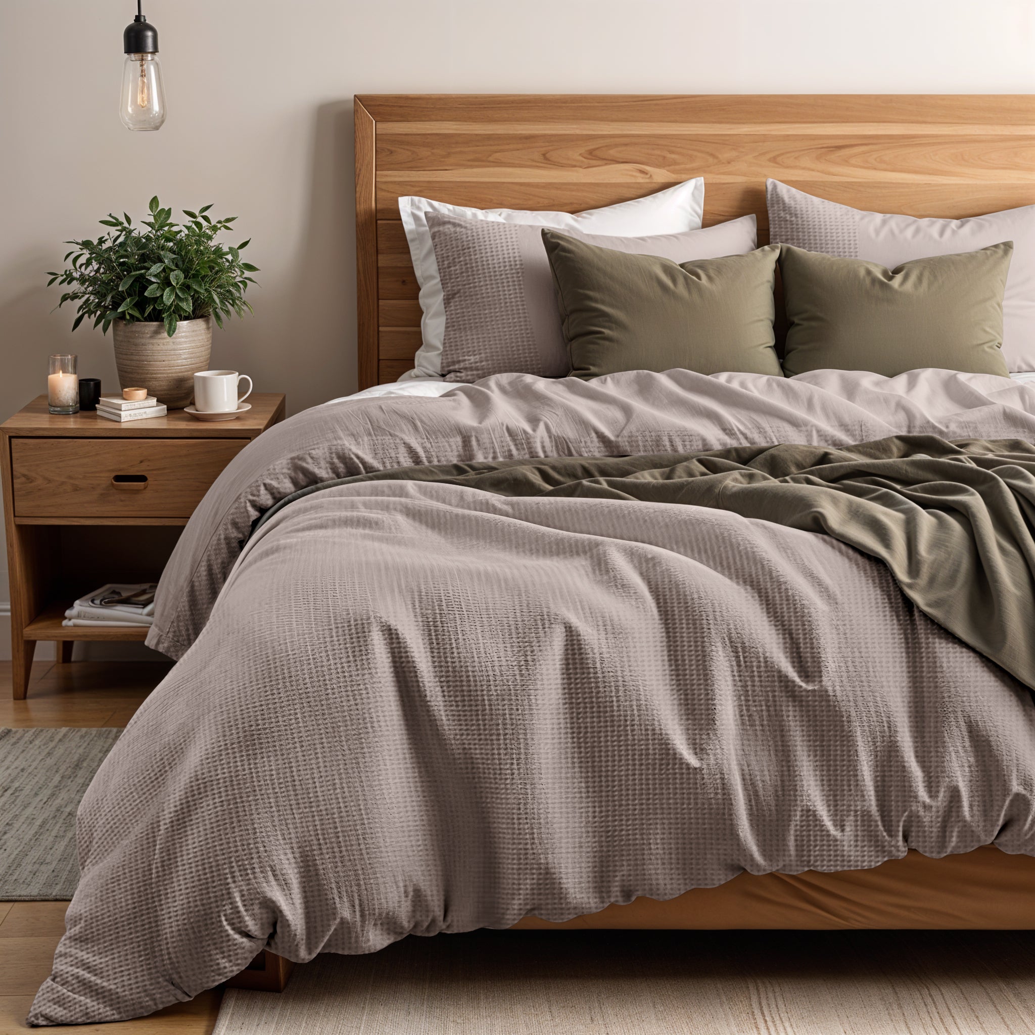 Waffle Duvet Cover Taupe - Fine woven cotton - Up to 260 long - Luxurious waffle structure