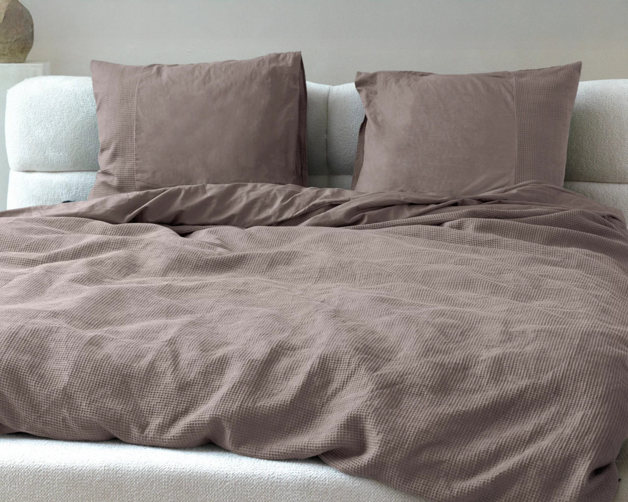 Waffle Duvet Cover Taupe - Fine woven cotton - Up to 260 long - Luxurious waffle structure