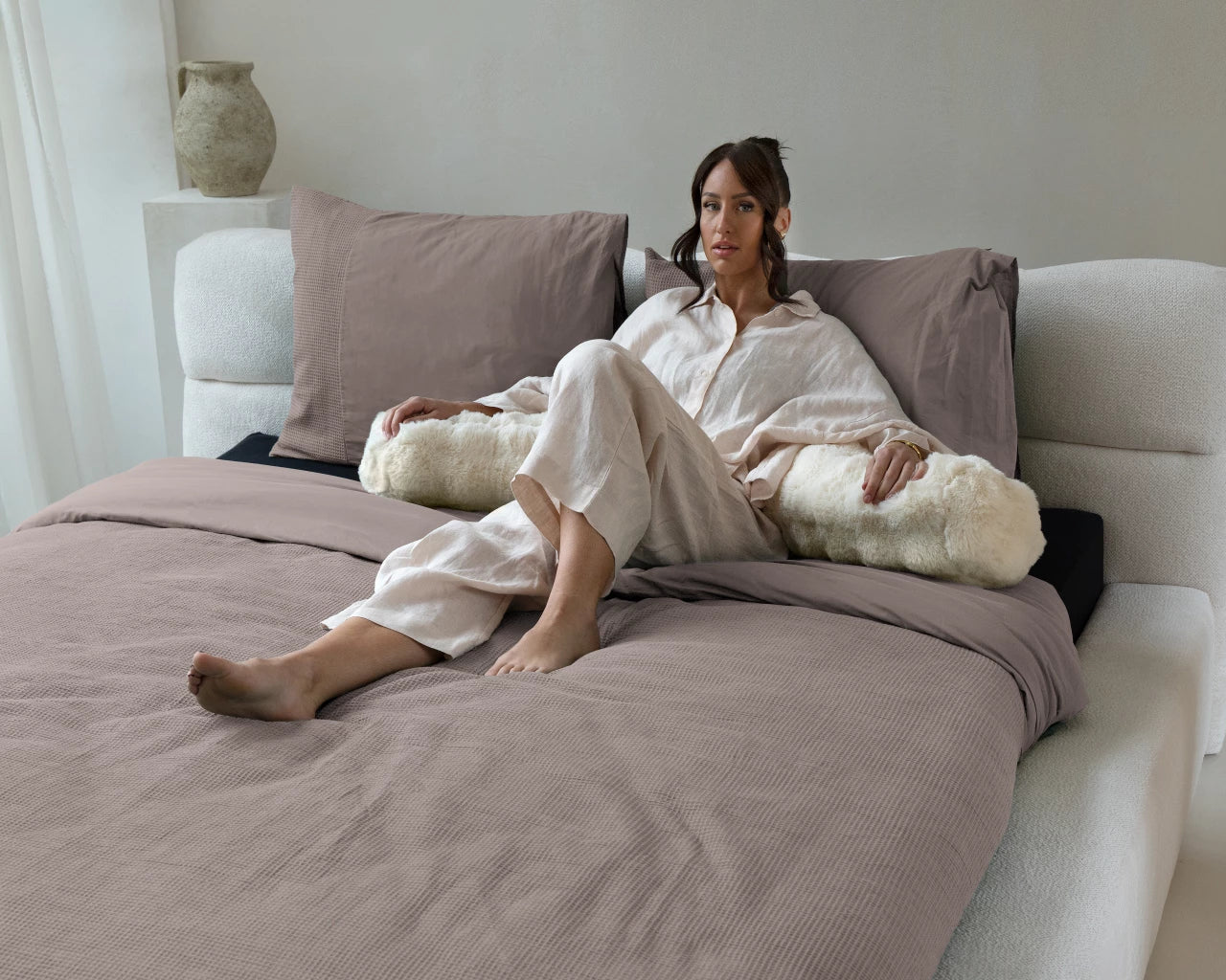 Waffle Duvet Cover Taupe - Fine woven cotton - Up to 260 long - Luxurious waffle structure