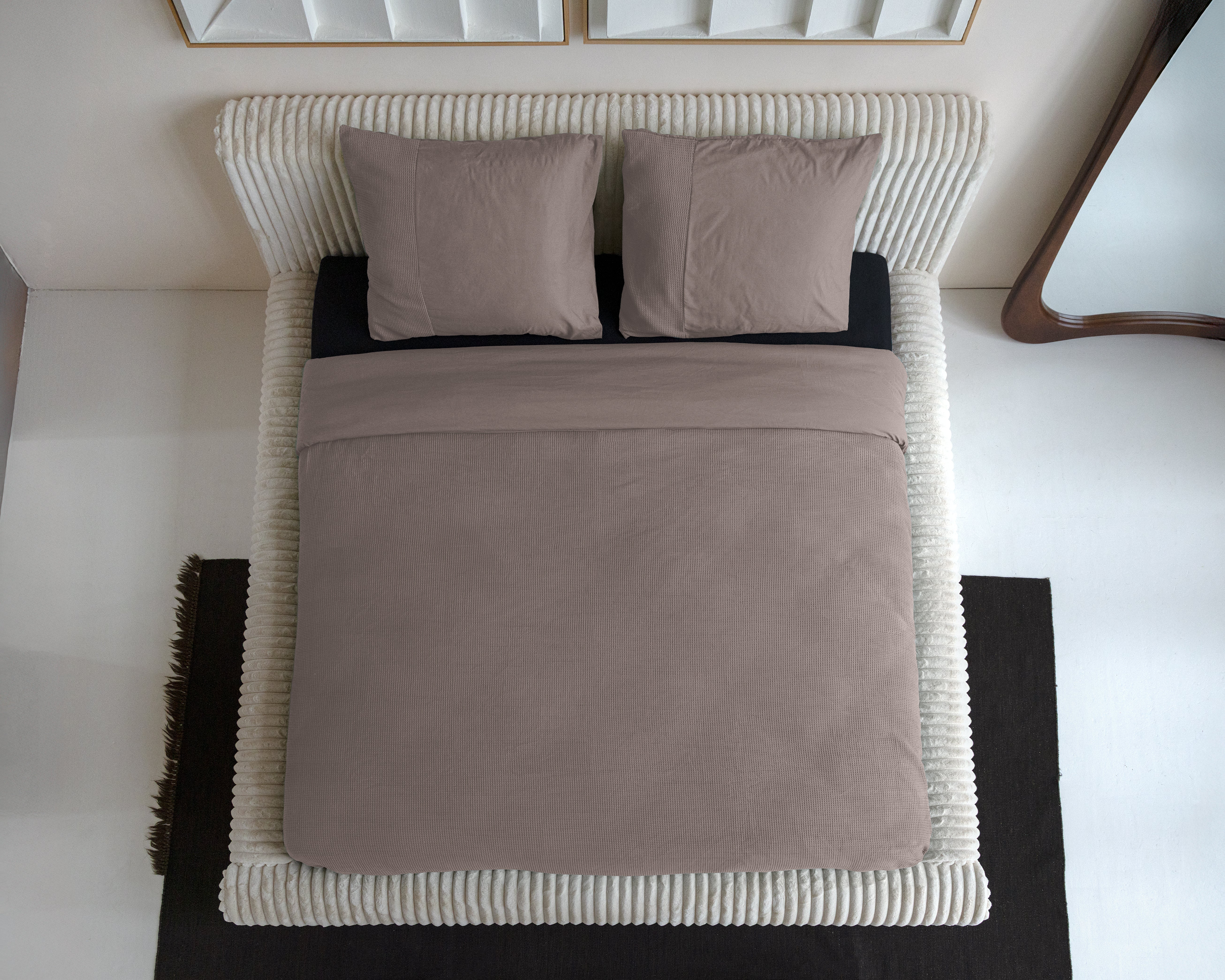 Waffle Duvet Cover Taupe - Fine woven cotton - Up to 260 long - Luxurious waffle structure