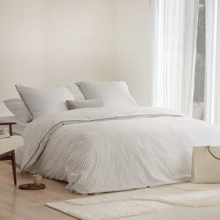 Walra Dekbedovertrek Gentle Stripes - Bruin - 100% Flanel Katoen