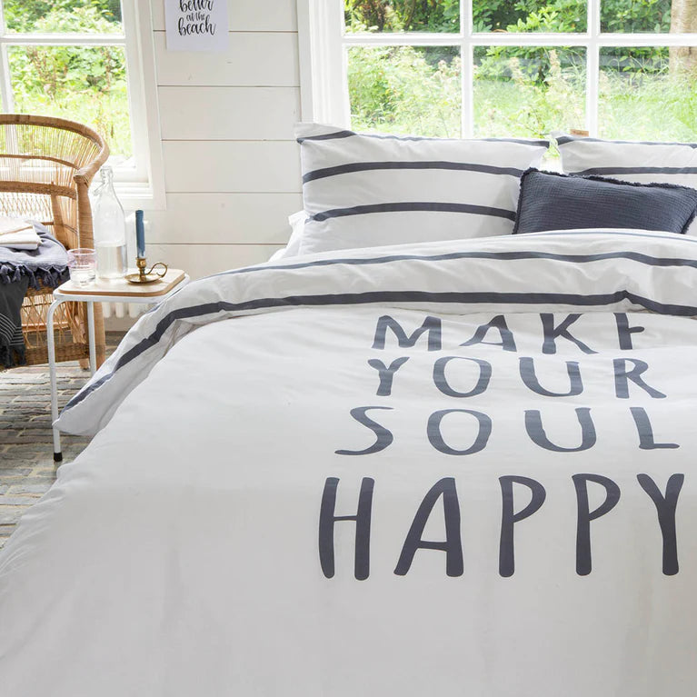 Walra Dekbedovertrek Happy Wake Up - Wit/Blauw - 100% Katoen