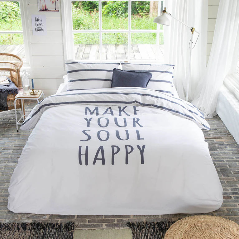 Walra Dekbedovertrek Happy Wake Up - Wit/Blauw - 100% Katoen