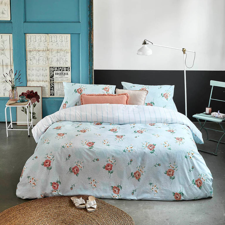 Walra Dekbedovertrek Red Roses - Blauw - 100% Katoen