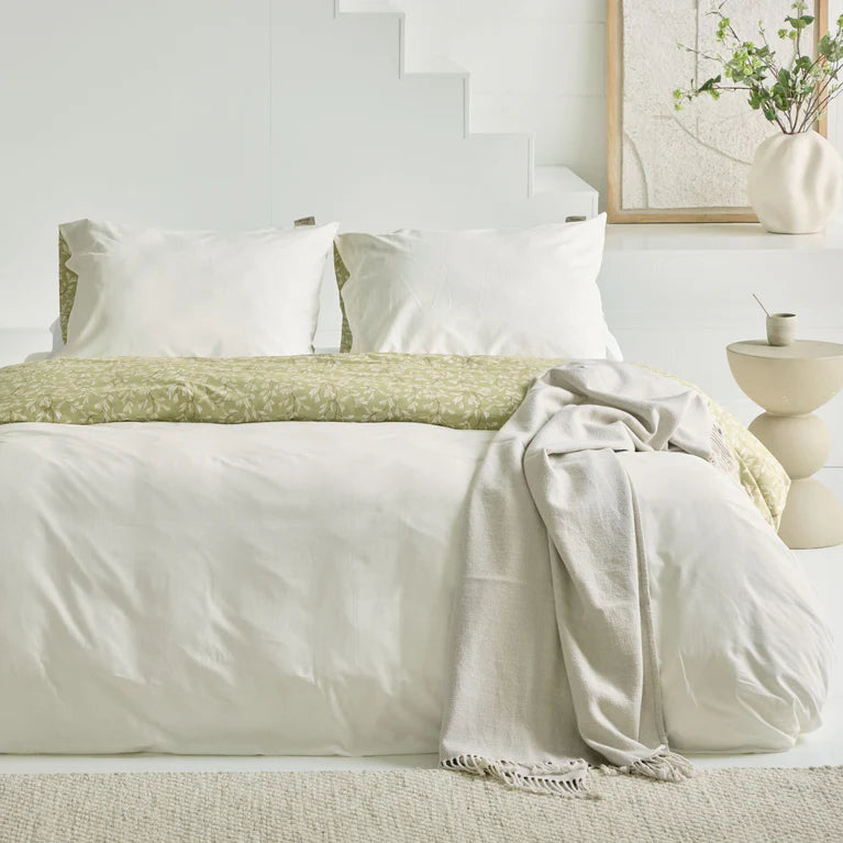 Walra Dekbedovertrek Remade Blooming Grace - Groen/Wit - 100% Katoen