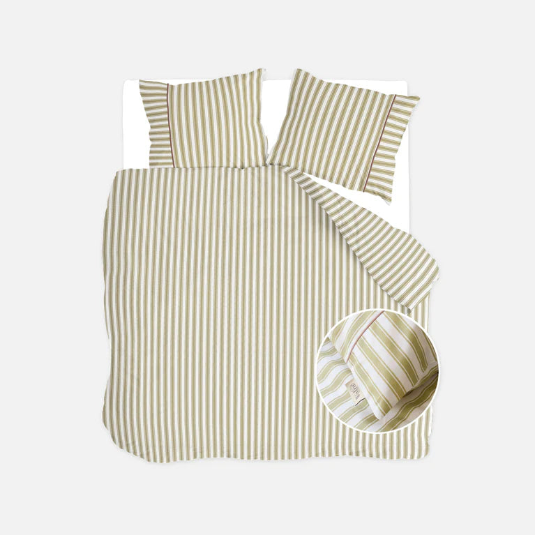 Walra Dekbedovertrek Remade Refined Lines - Groen - 100% Katoen