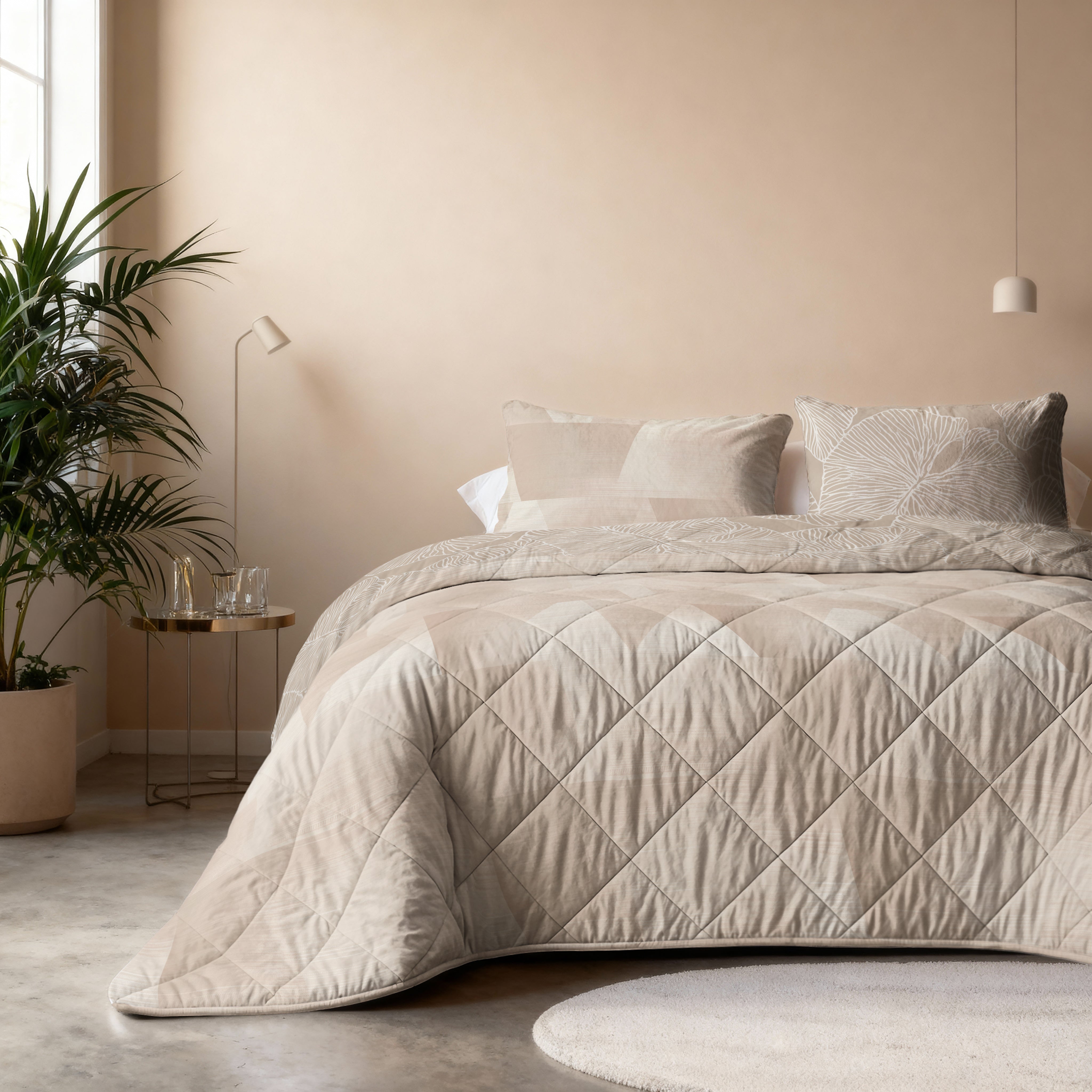 All-in One Lazy Dekbed Warm Triangles Beige - Dekbed met kussenslopen