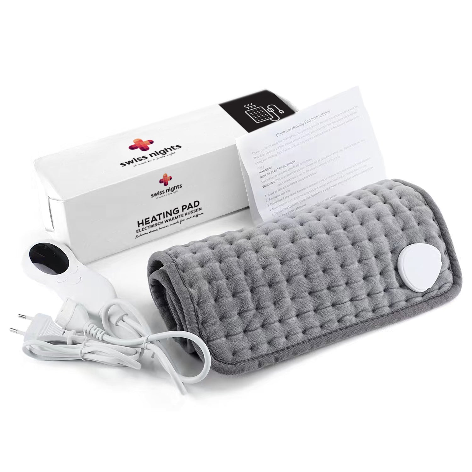 Grey Heating Cushion 60 x 30 cm - Pain relief - 10 heating settings - Overheat protection