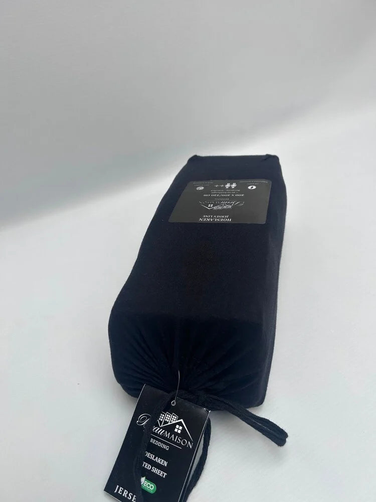 Zwart Jersey Hoeslaken van 100% Katoen | Perfecte Pasvorm en Comfort