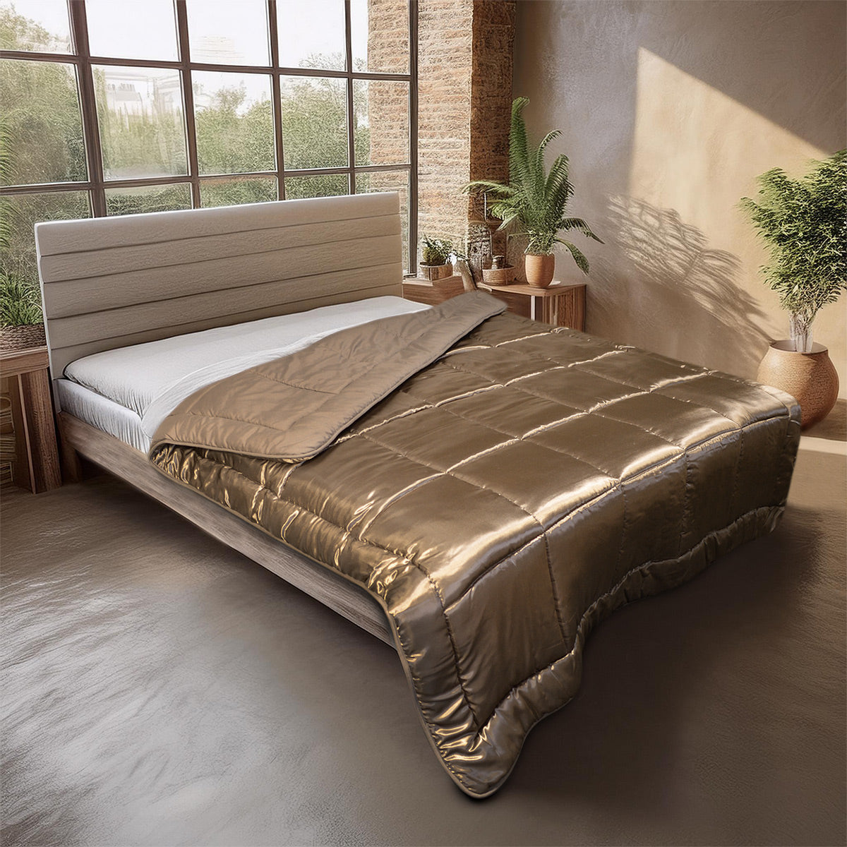 All-in One Lazy Satijnen Dekbed Taupe - Dekbed voor het hele jaar