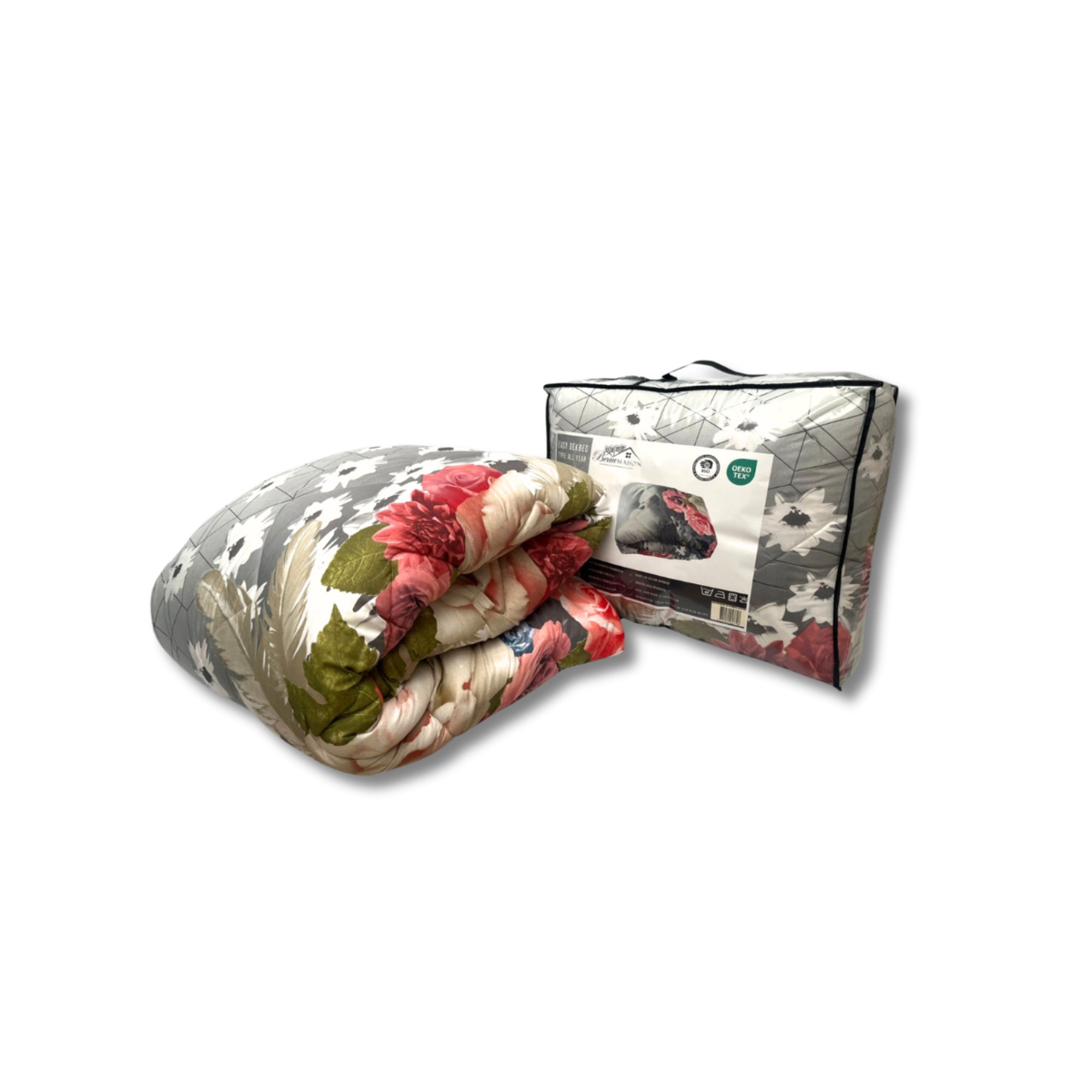 All-in One Lazy Dekbed Grijs Met Rozen - Dekbed voor het hele jaar