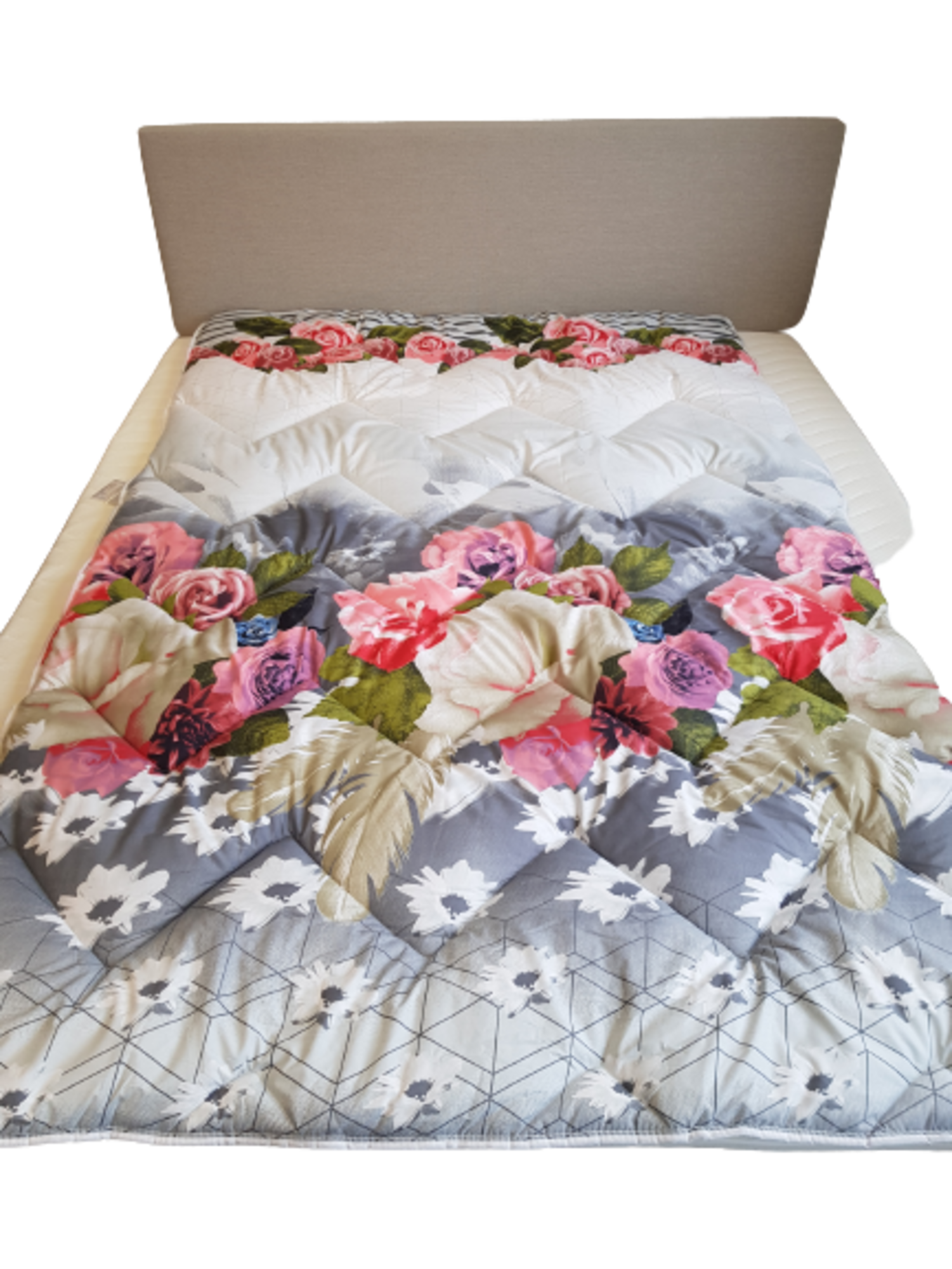 All-in One Lazy Dekbed Grijs Met Rozen - Dekbed voor het hele jaar