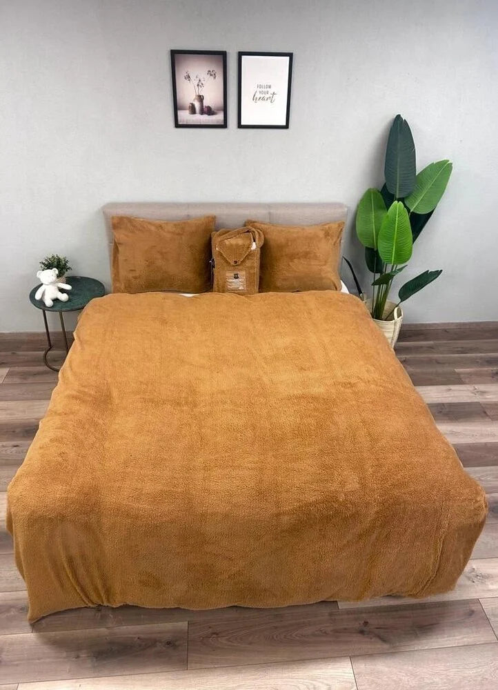 Caramel Latte Teddy Fleece Duvet Cover - Warm, Soft & Luxurious