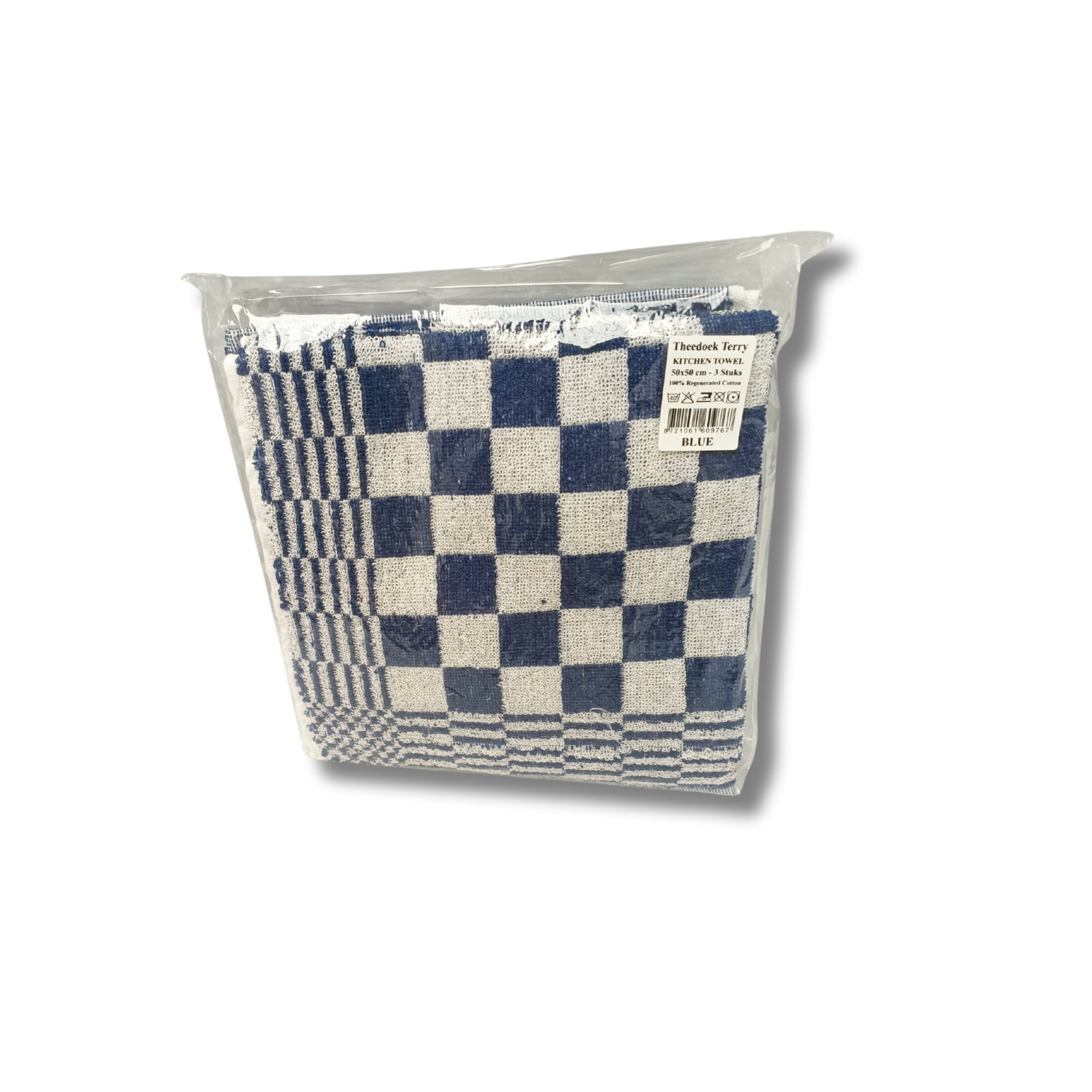 Katoenen Keuken Handdoek - Set van 3 stuks - Geblokt Blauw