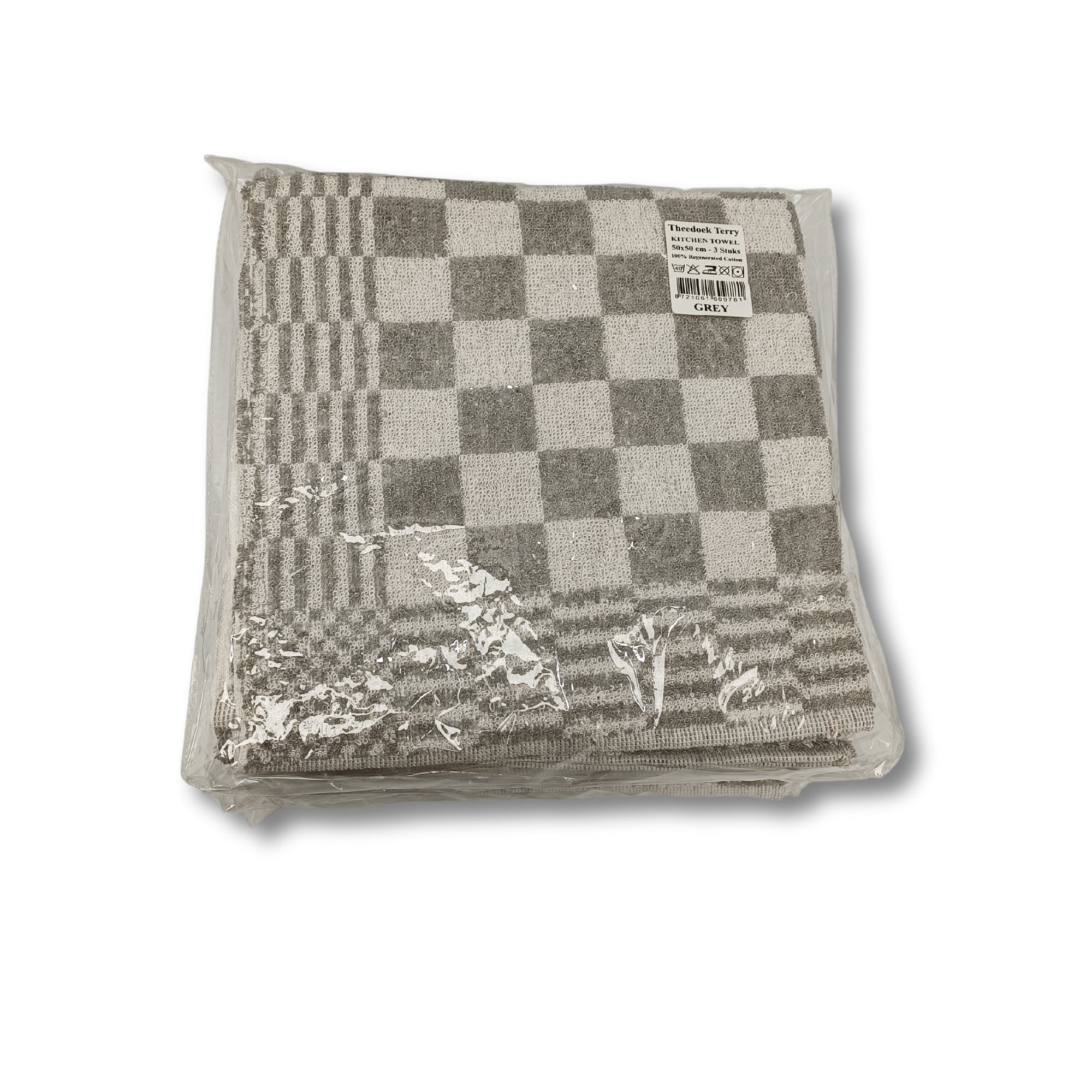 Katoenen Keuken Handdoek - Set van 3 stuks - Geblokt Grijs