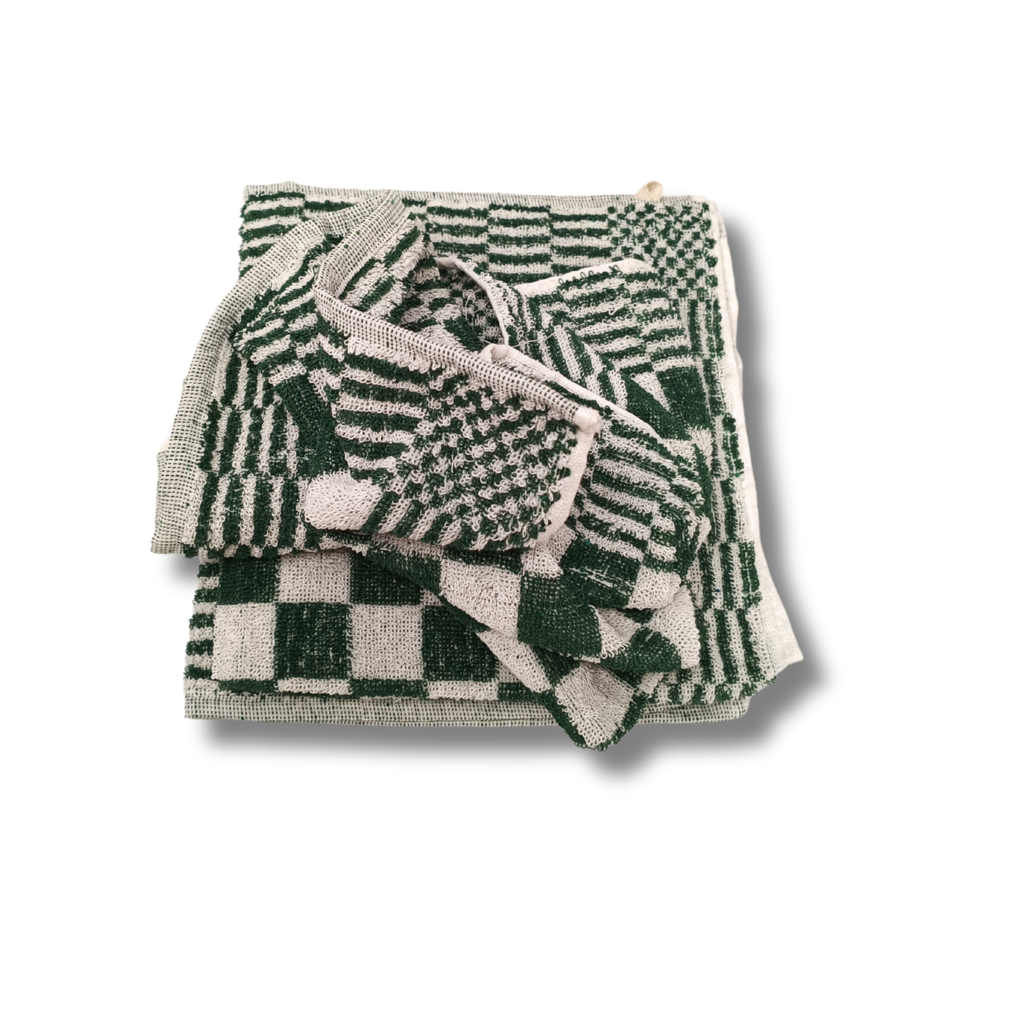 Katoenen Keuken Handdoek - Set van 3 stuks - Geblokt Groen