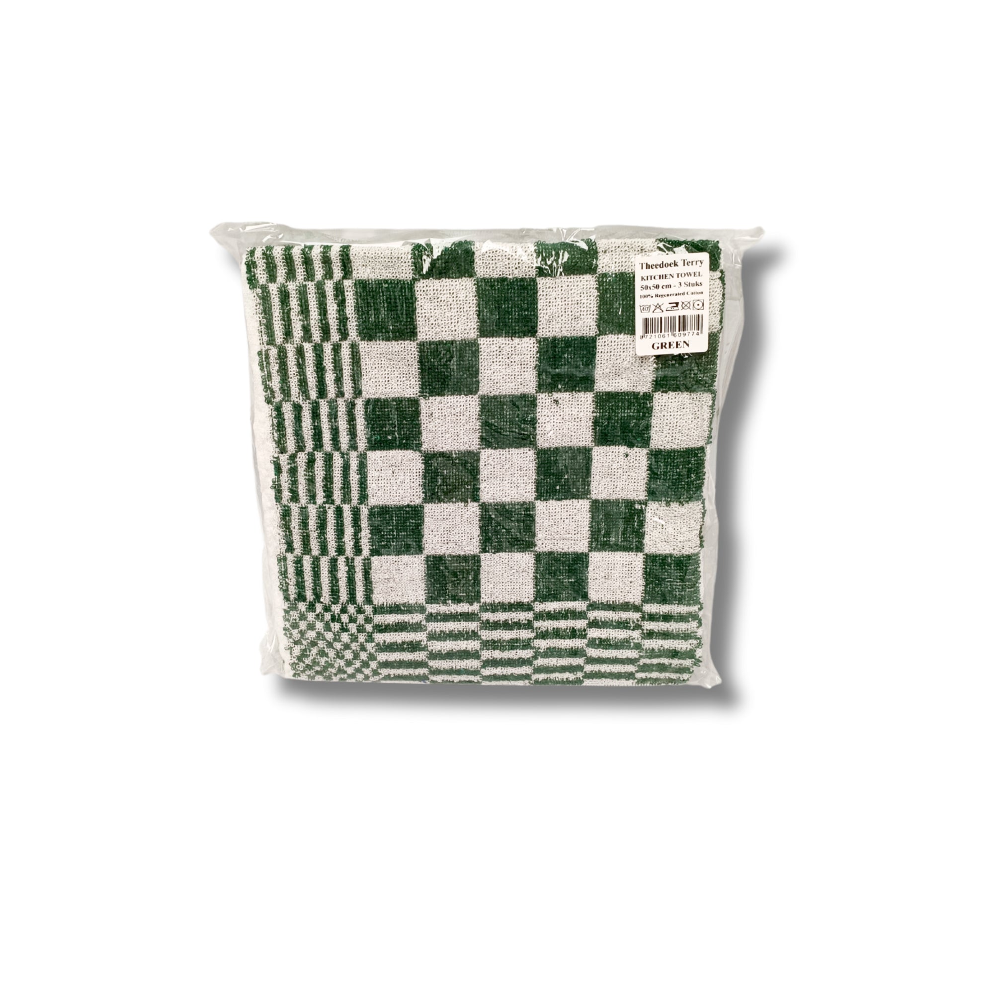 Katoenen Keuken Handdoek - Set van 3 stuks - Geblokt Groen