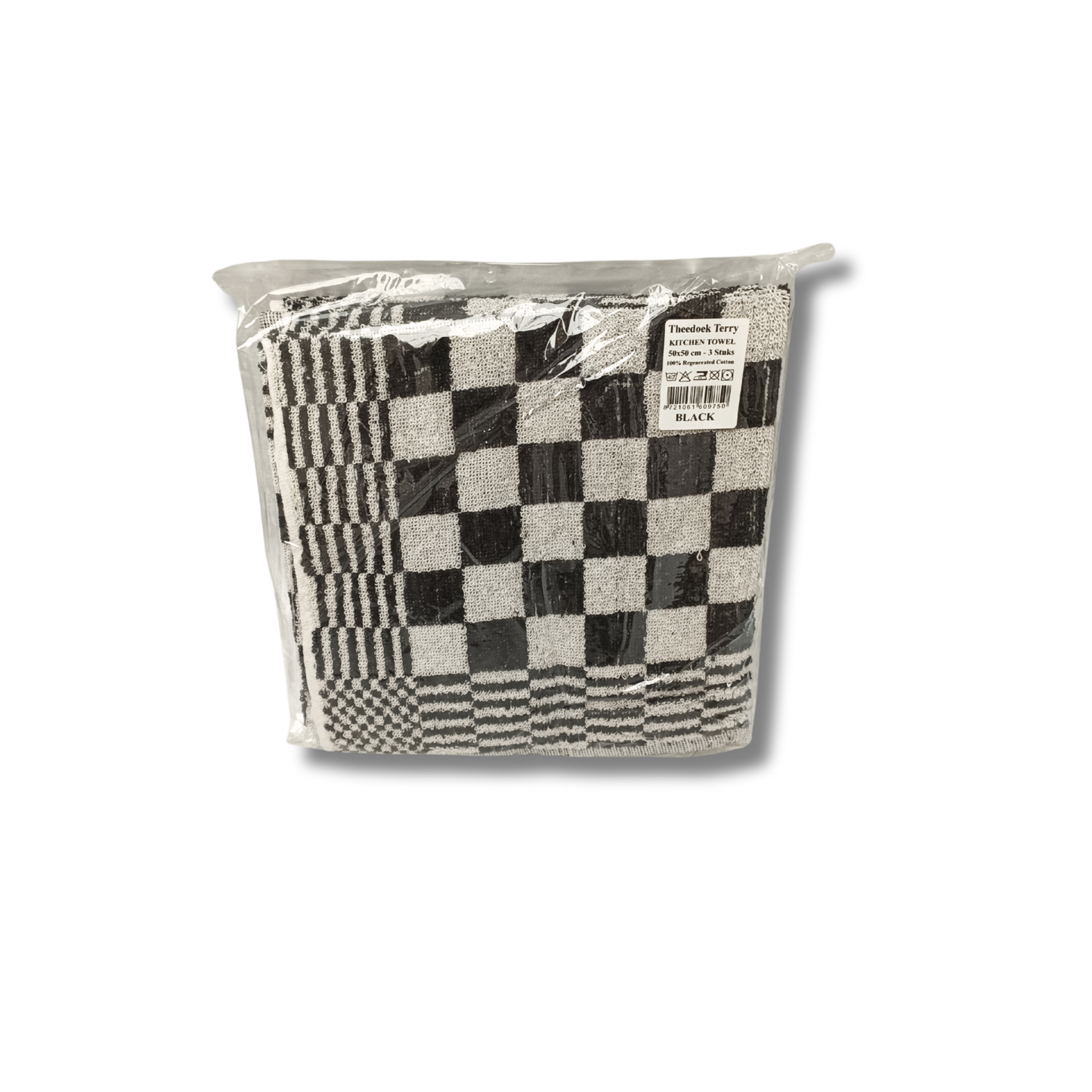Katoenen Keuken Handdoek - Set van 3 stuks - Geblokt Zwart