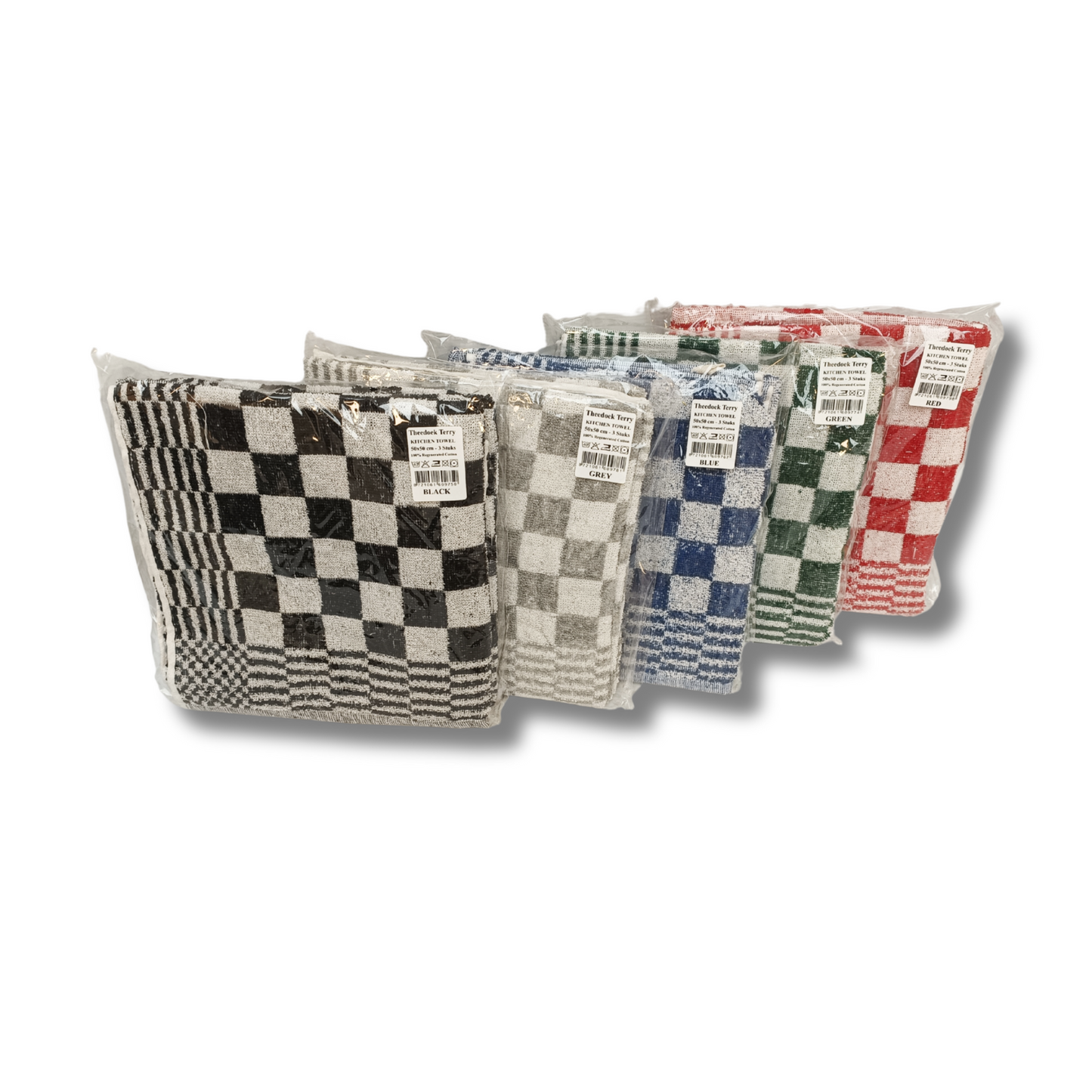 Katoenen Keuken Handdoek - Set van 3 stuks - Geblokt Zwart