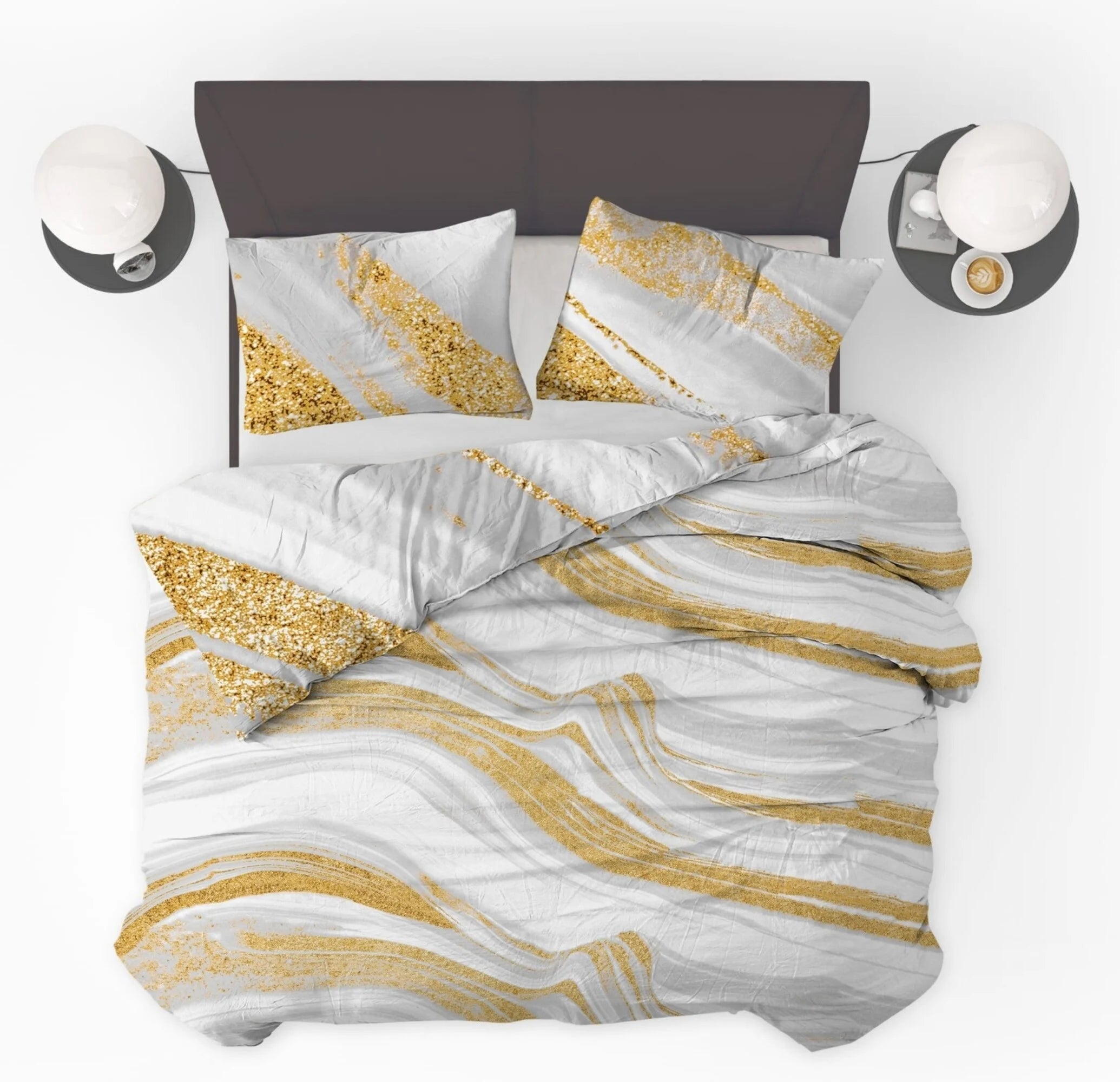 All-in One Lazy Dekbed Marble White Gold - Dekbed met kussenslopen