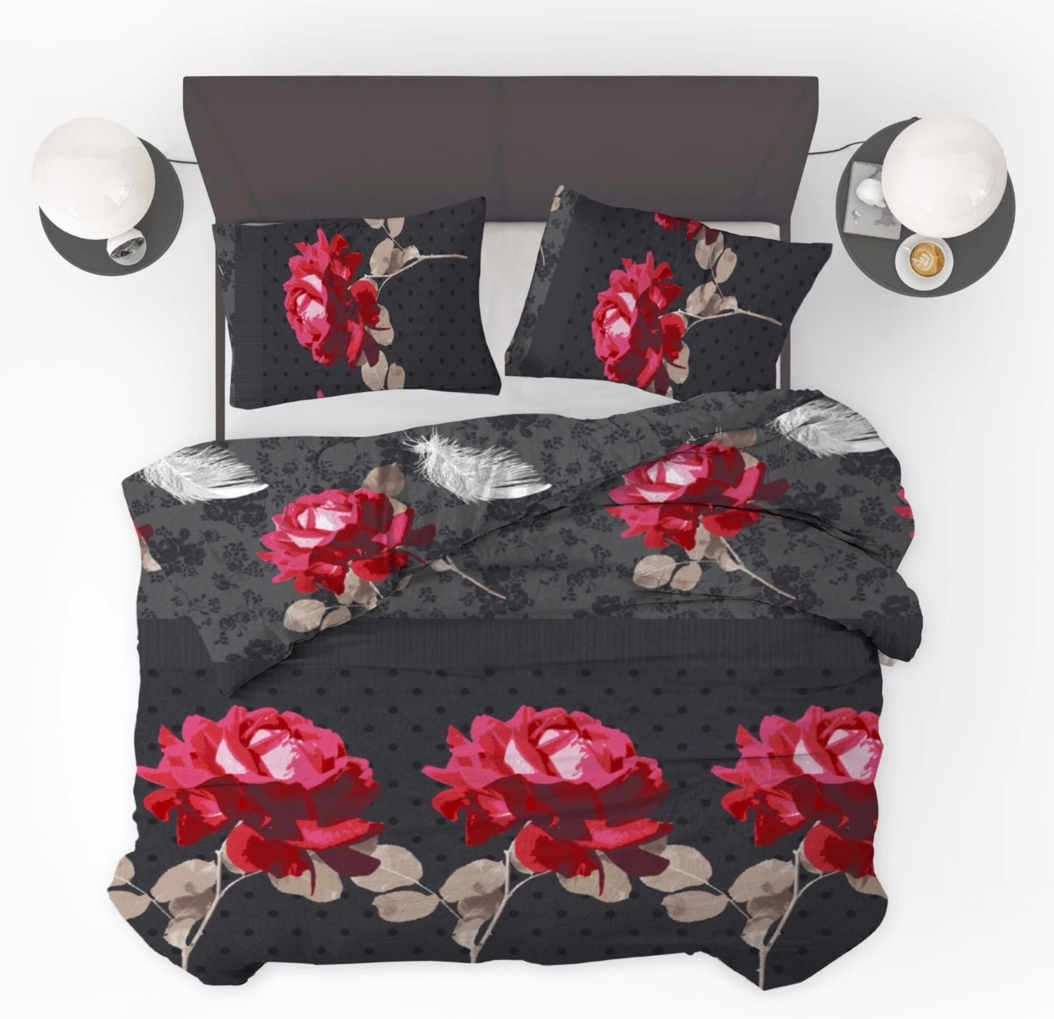 All-in One Lazy Dekbed Roses Black Red - Dekbed met kussenslopen