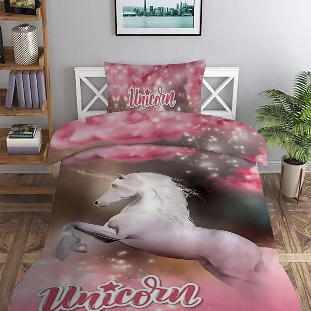 Unicorn Satin Duvet Cover – Luxury Children's Bedding for Magical Dreams