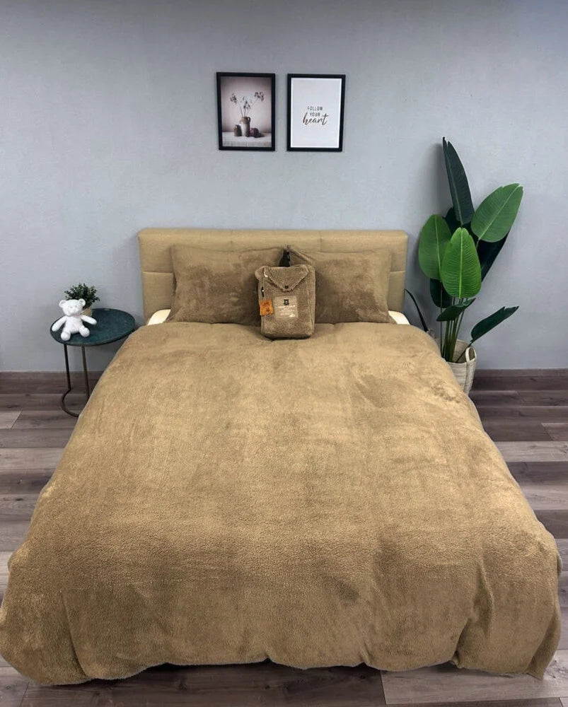 Taupe Teddy Fleece Duvet Cover - Warmth & Luxury