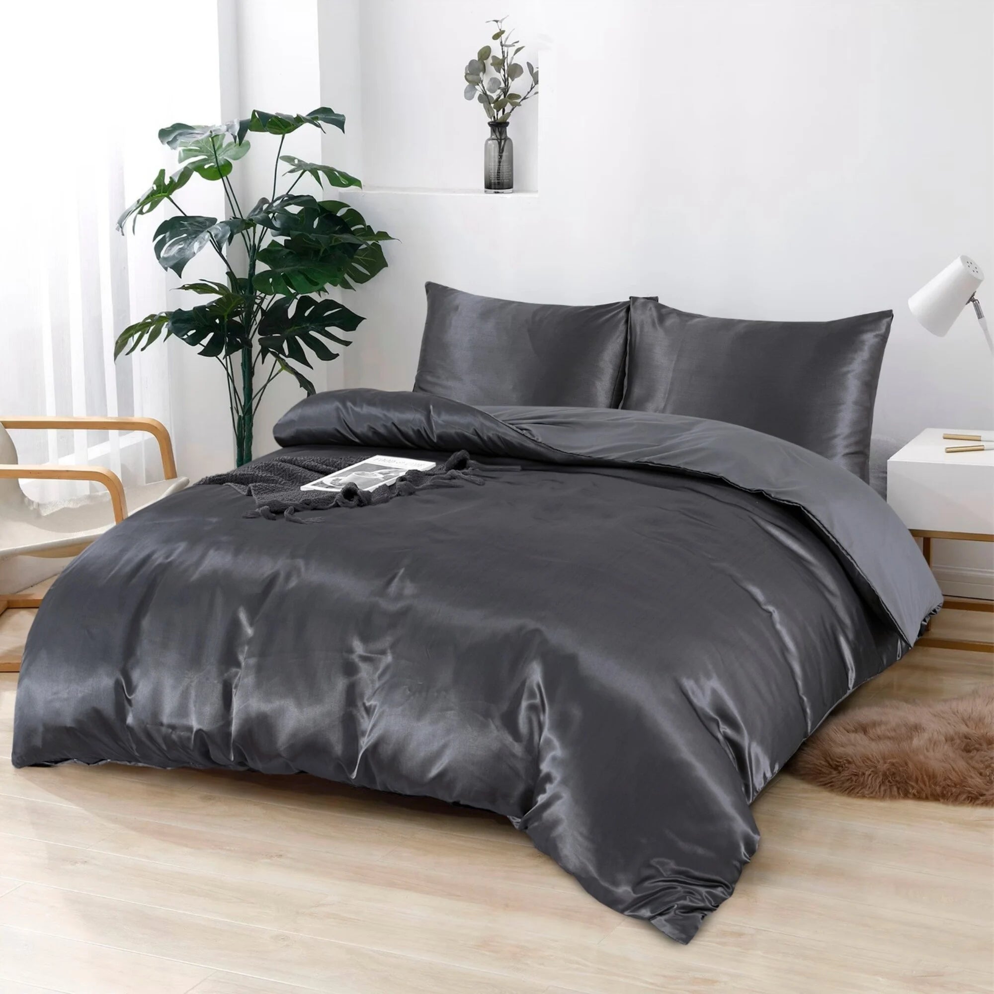 Shiny Satin Duvet Cover Anthracite