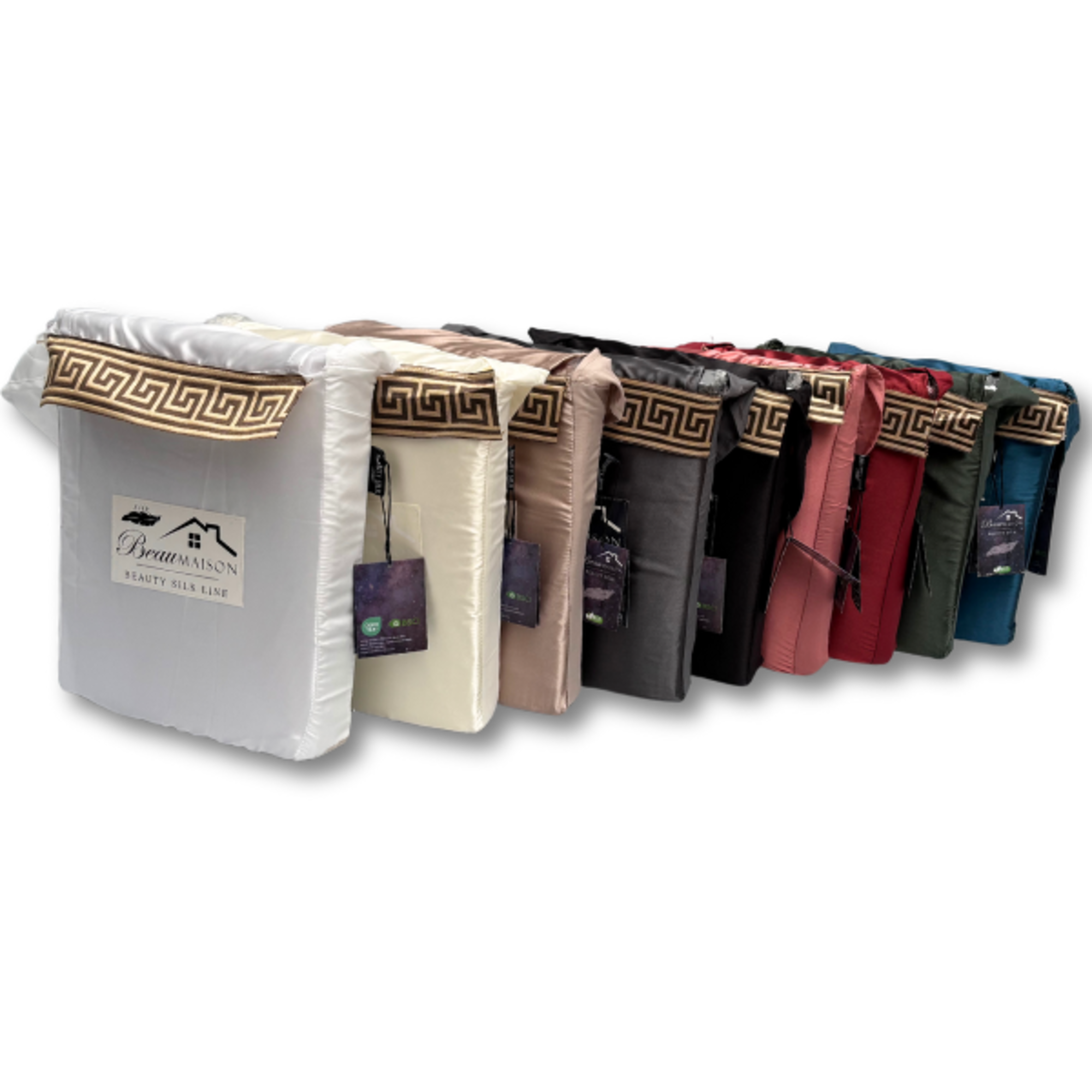 Glossy Satin Duvet Cover Grey with Lace - Greek Key