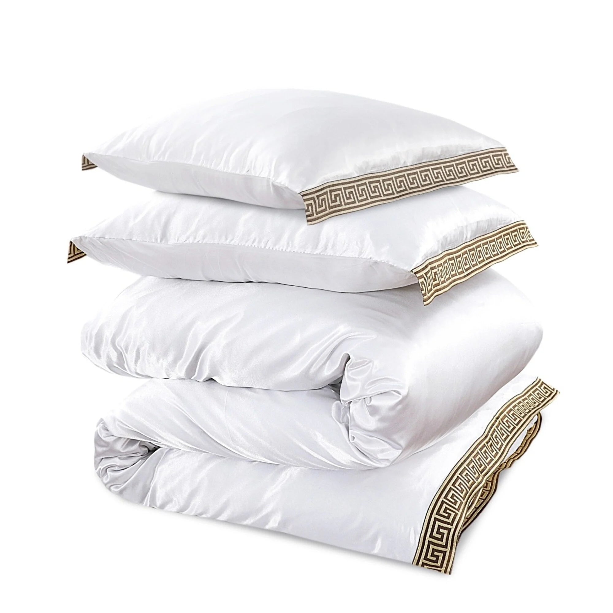 Glanzend Satijnen Dekbedovertrek White met Lace - Griekse Sleutel