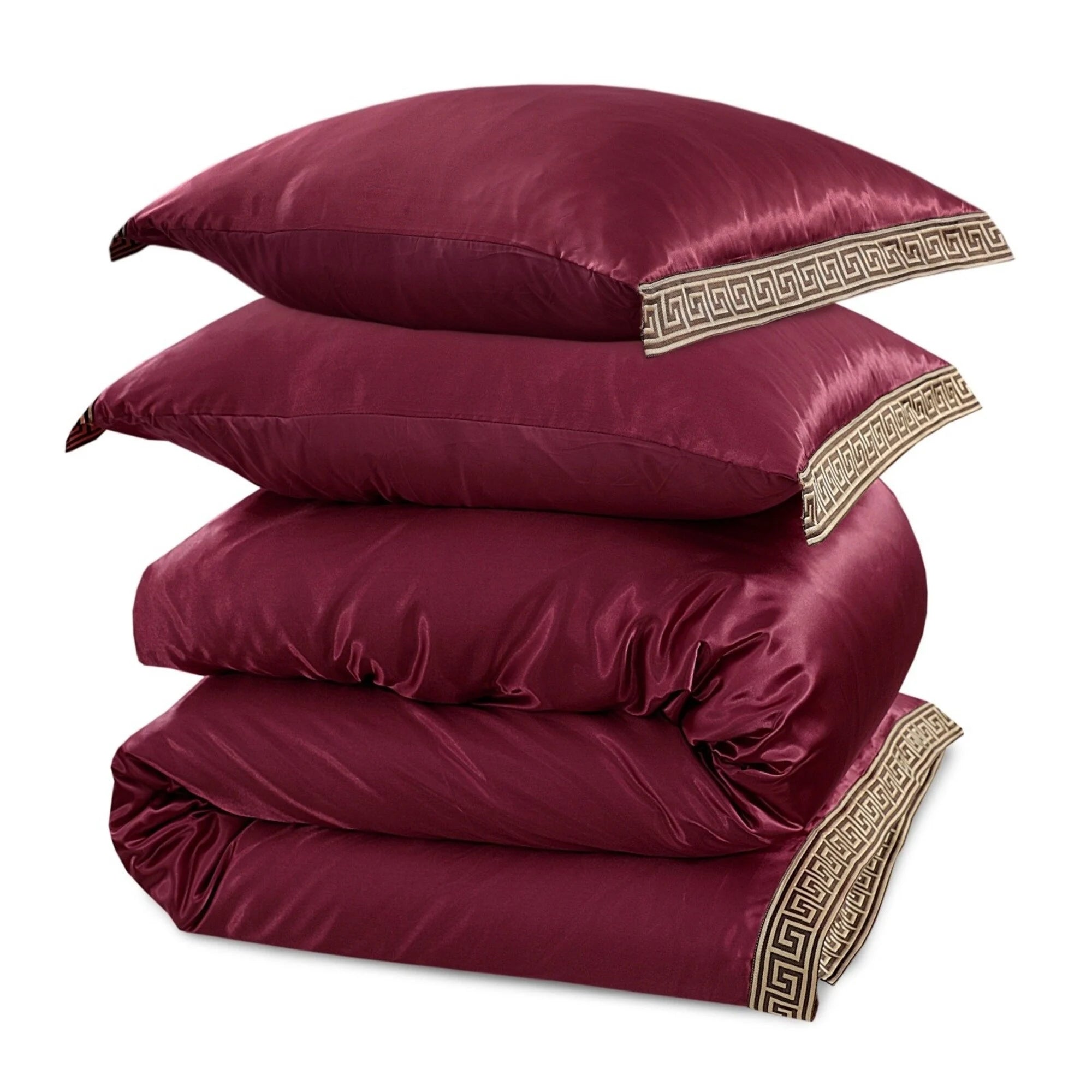 Glanzend Satijnen Dekbedovertrek Burgundy met Lace - Griekse Sleutel