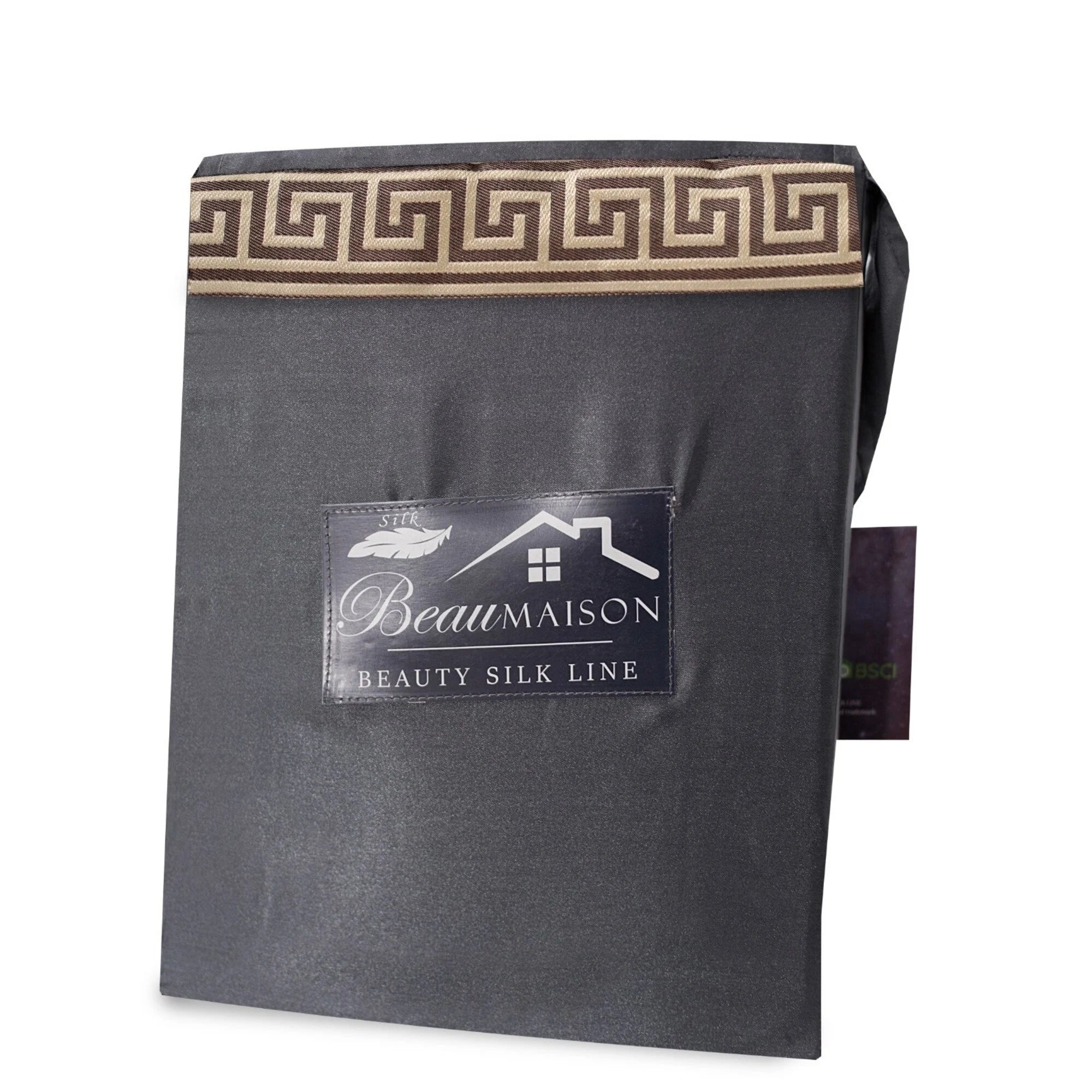 Glossy Satin Duvet Cover Grey with Lace - Greek Key