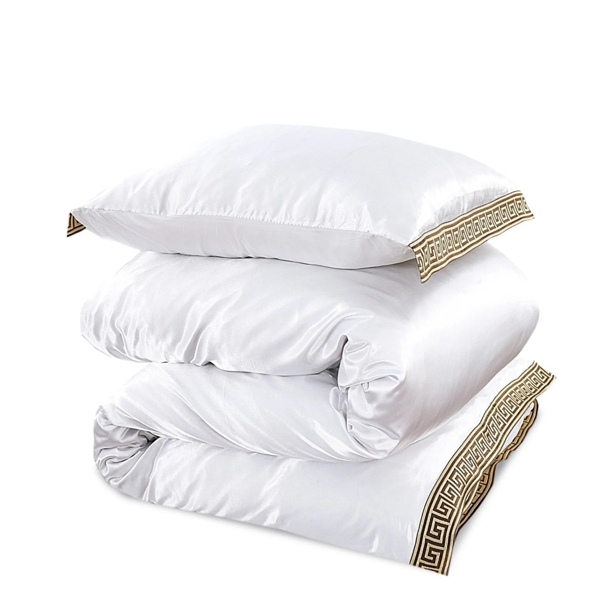 Glanzend Satijnen Dekbedovertrek White met Lace - Griekse Sleutel