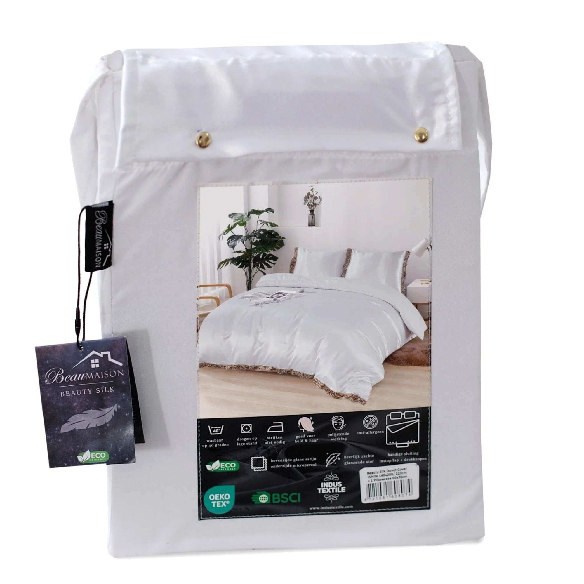 Glanzend Satijnen Dekbedovertrek White met Lace - Griekse Sleutel