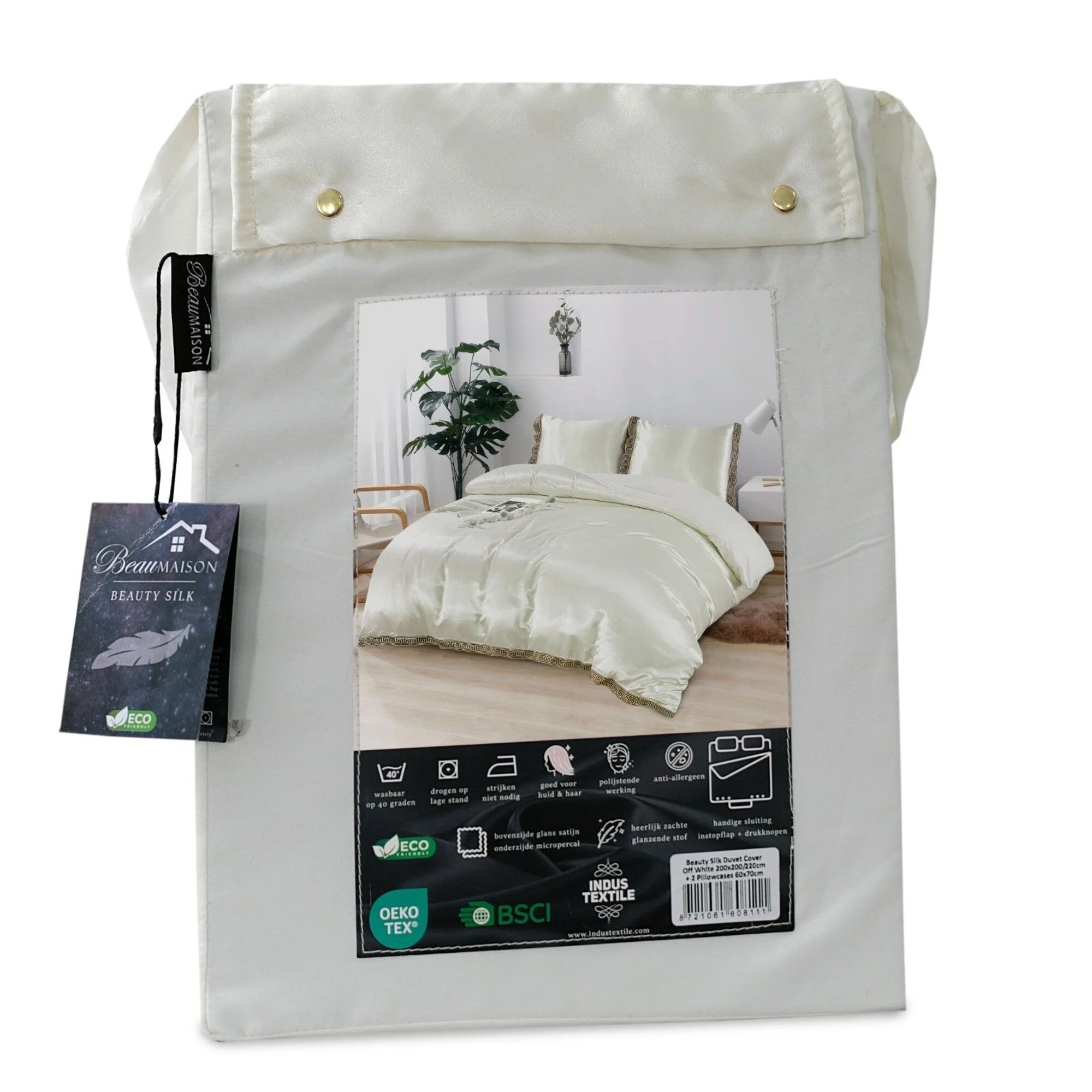 Glanzend Satijnen Dekbedovertrek Off White met Lace - Griekse Sleutel