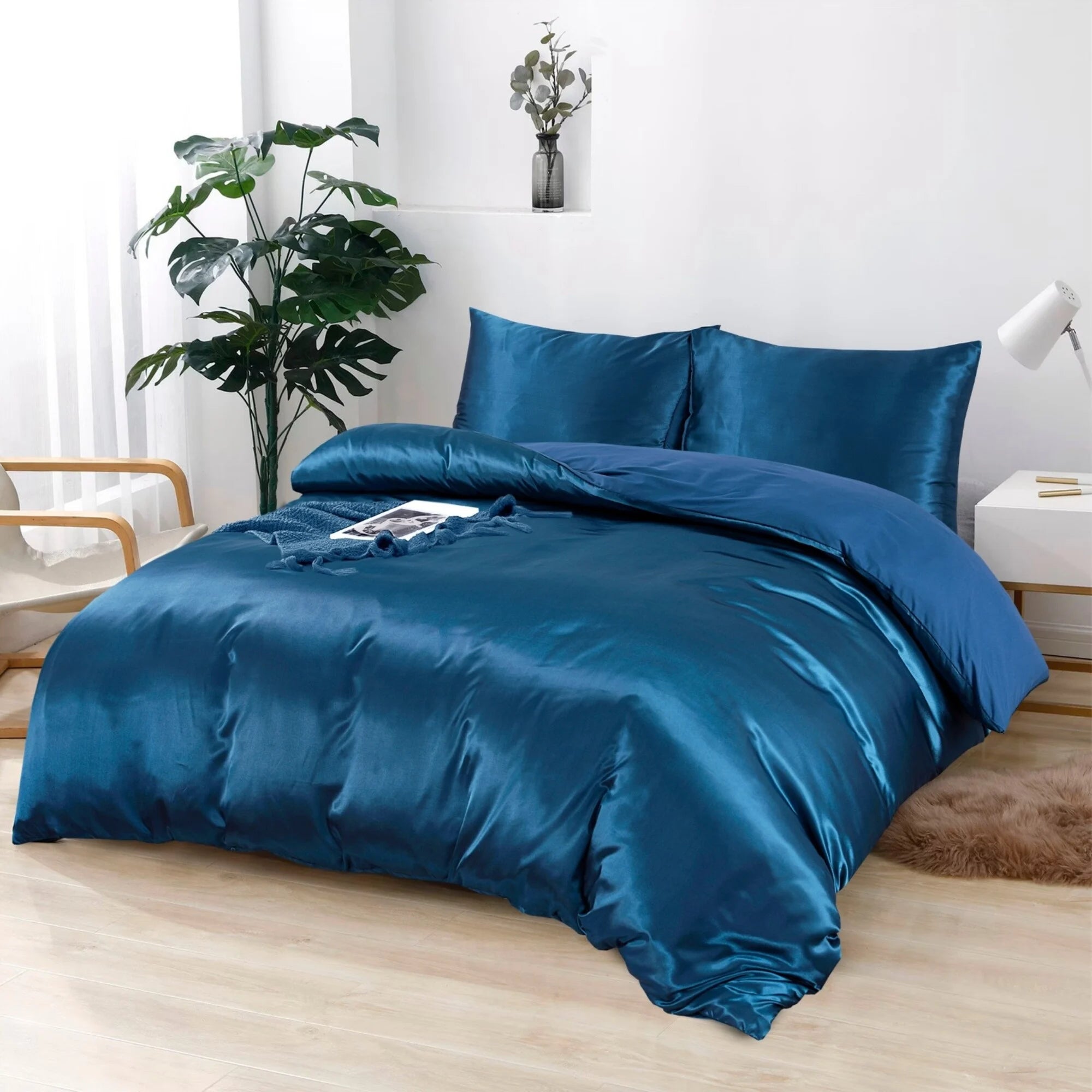 Shiny Satin Duvet Cover Petrol Blue