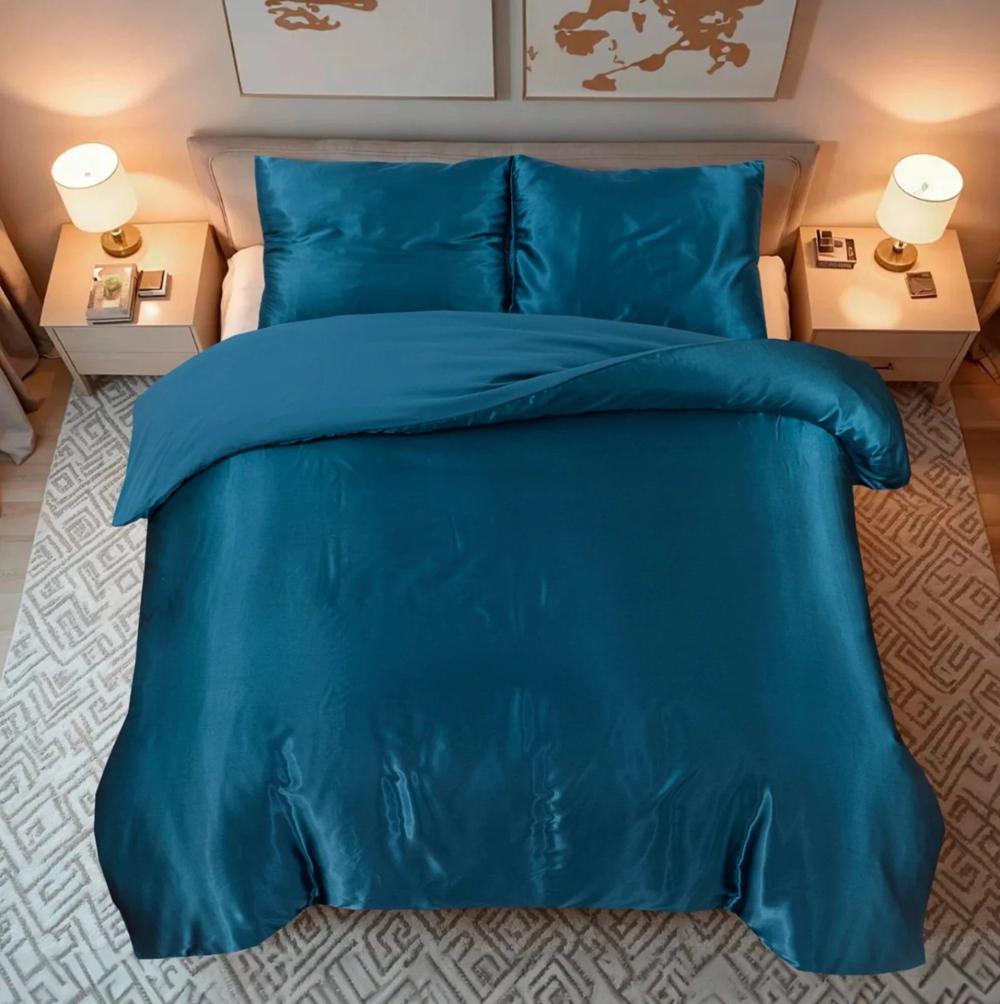 Shiny Satin Duvet Cover Petrol Blue